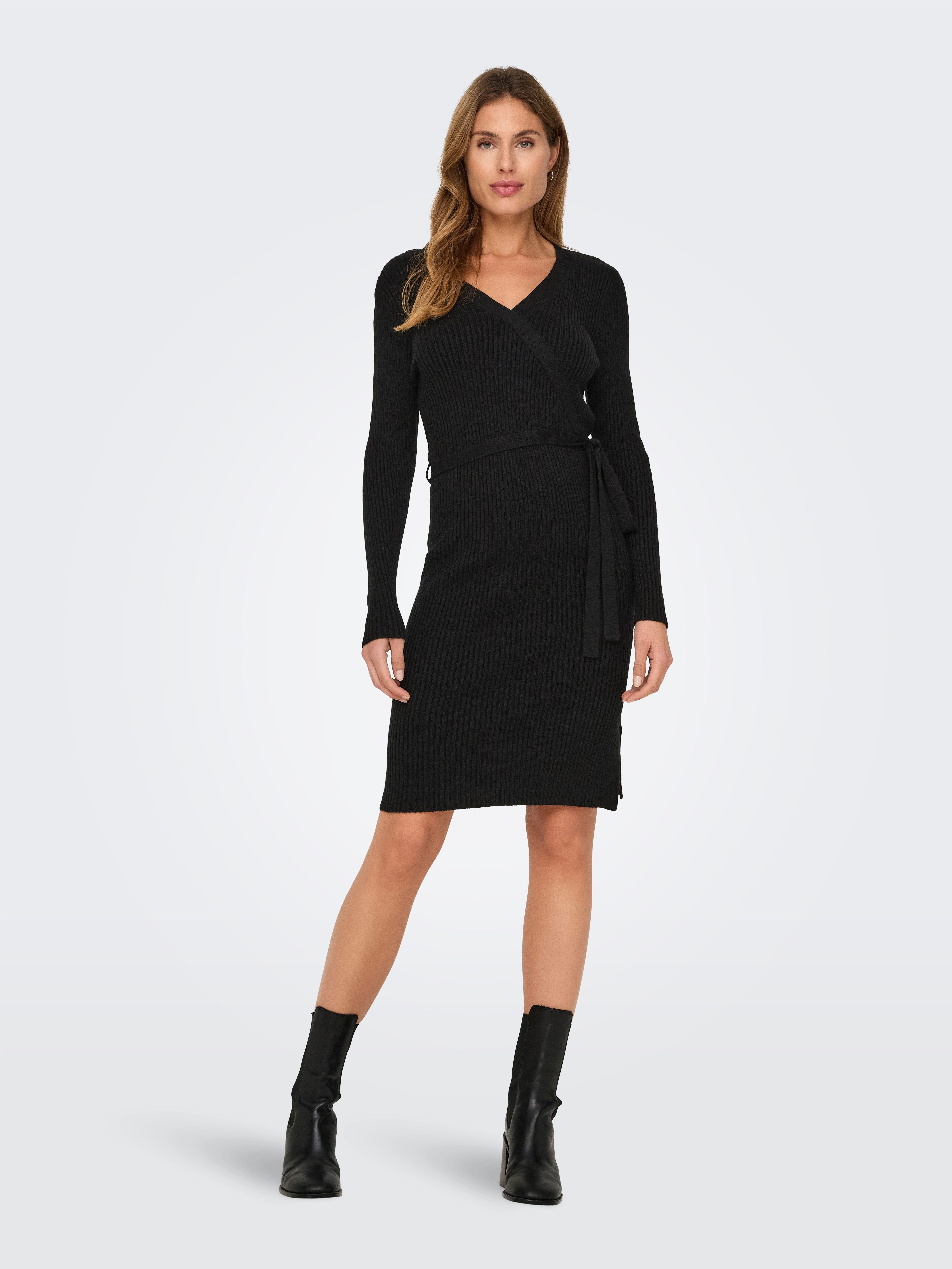 Only Gebreide jurk ONLVENLO L/S RIB WRAP DRESS RP KNT
