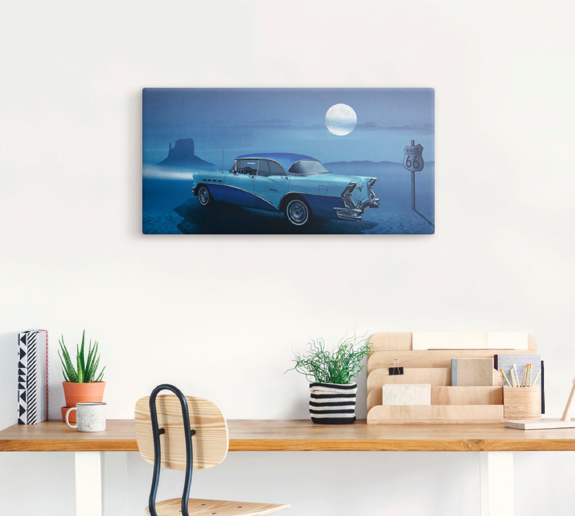 Artland Artprint Blauwe nacht op Route 66 als artprint op linnen, poster in verschillende formaten maten