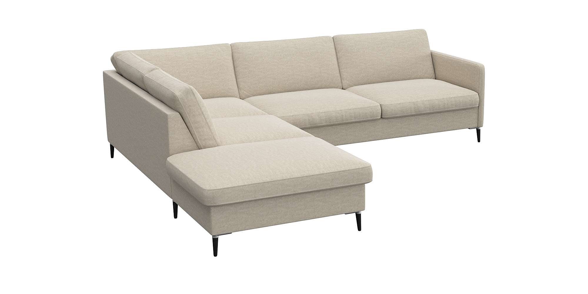 FLEXLUX Hoekbank Fiore, L-vorm smalle armleuningen, koudschuim, poten aluminium + zwart
