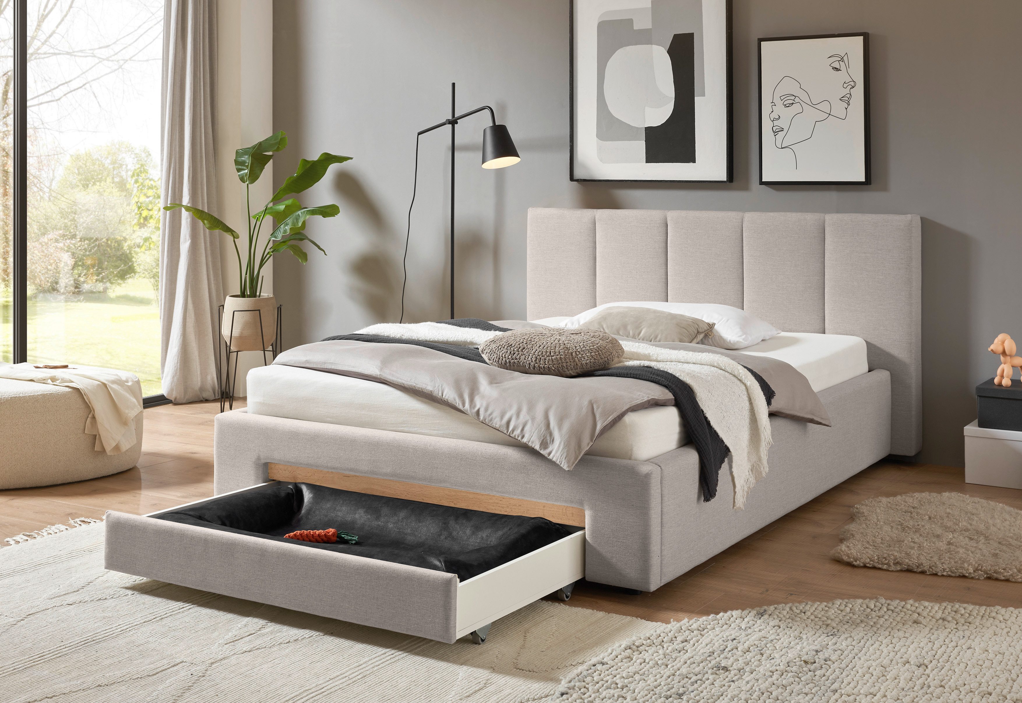 INOSIGN Gestoffeerd bed CiTY/GiRON, bedframe met bedlade, gestoffeerd opbergbed met hondenbed of opberglade, bekleding van corduroy of linnenlook