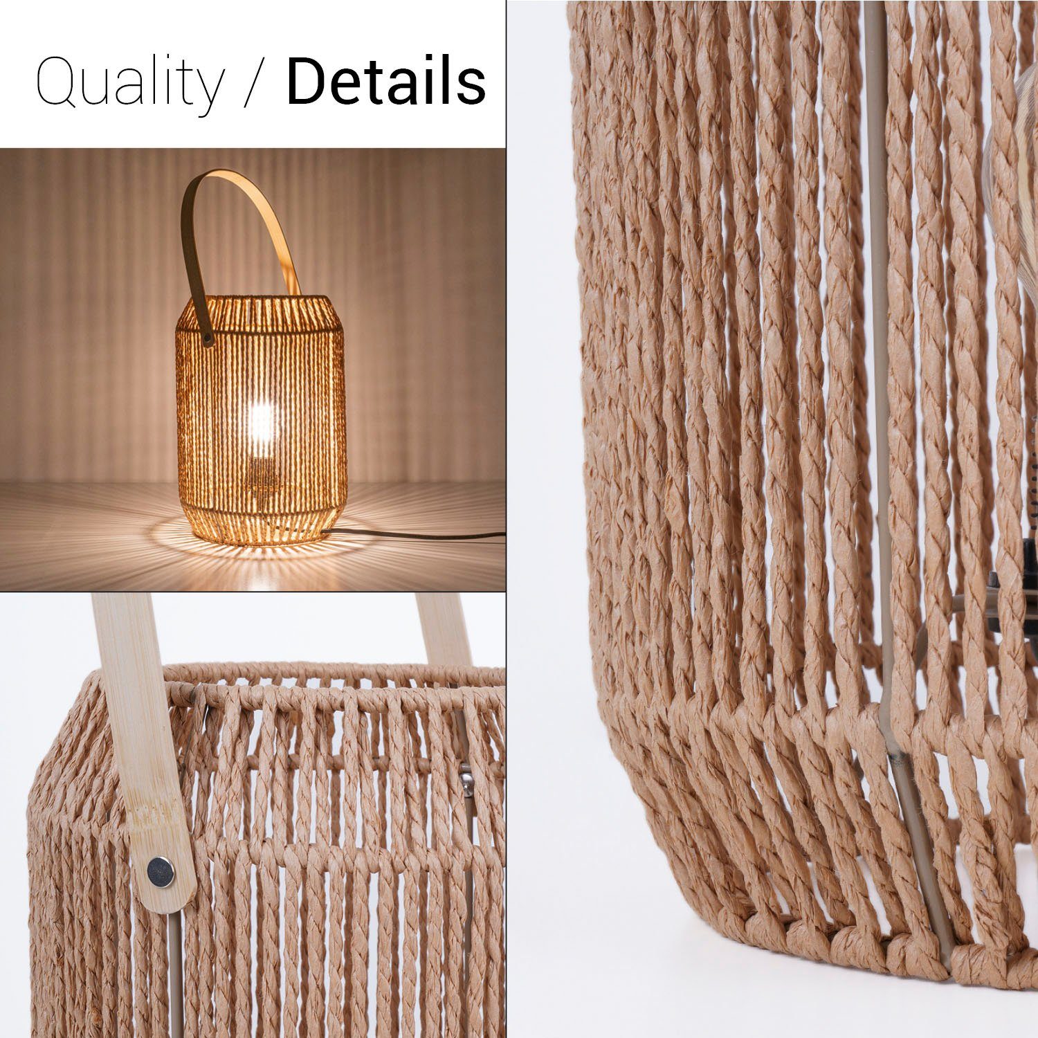 Paco Home Tafellamp Nando Tafel lamp bureaulamp bijzettafel lampenkap Boho mand E27