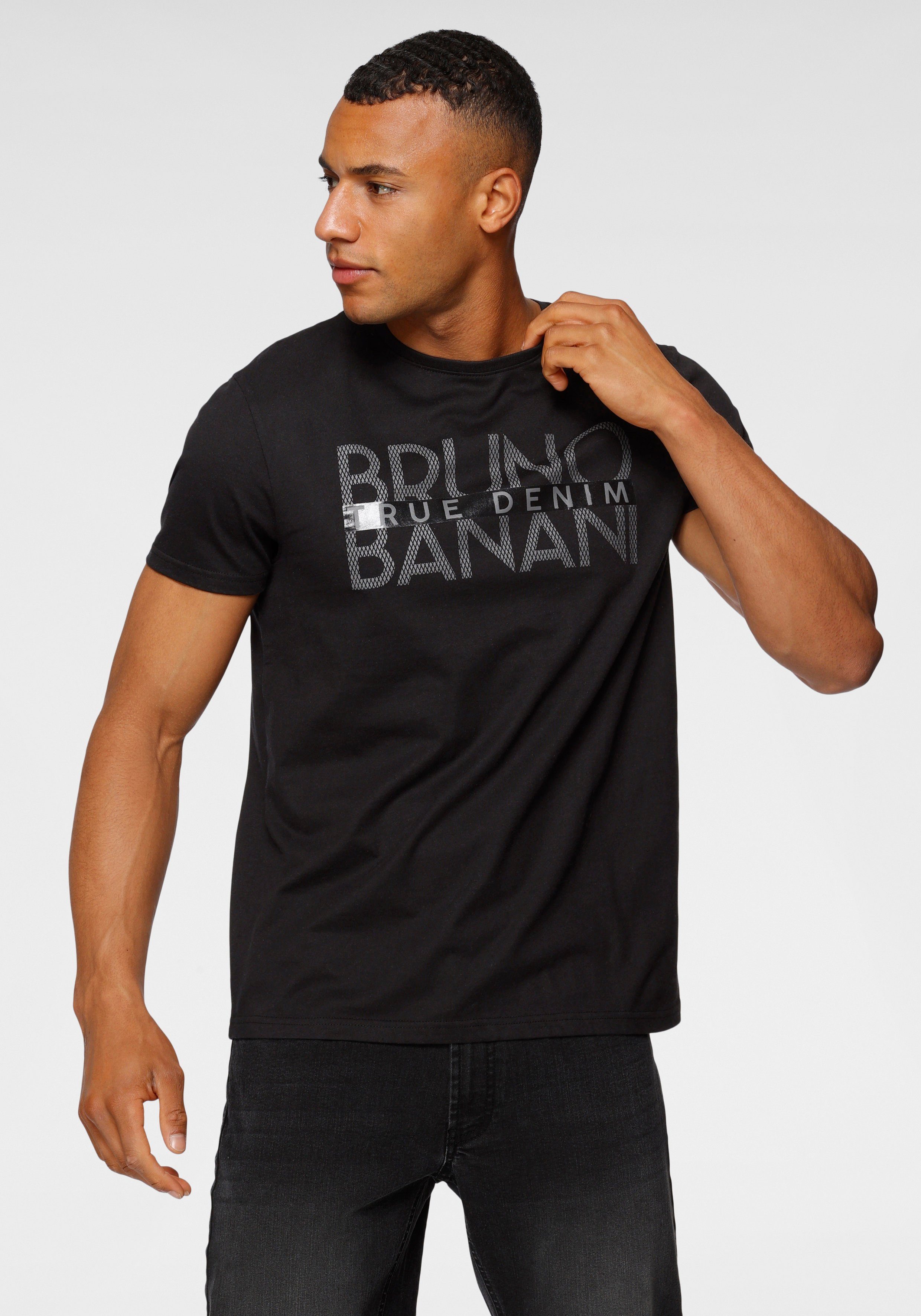 Bruno Banani T-shirt korte mouwen, smal gesneden, bedrukt, van katoen