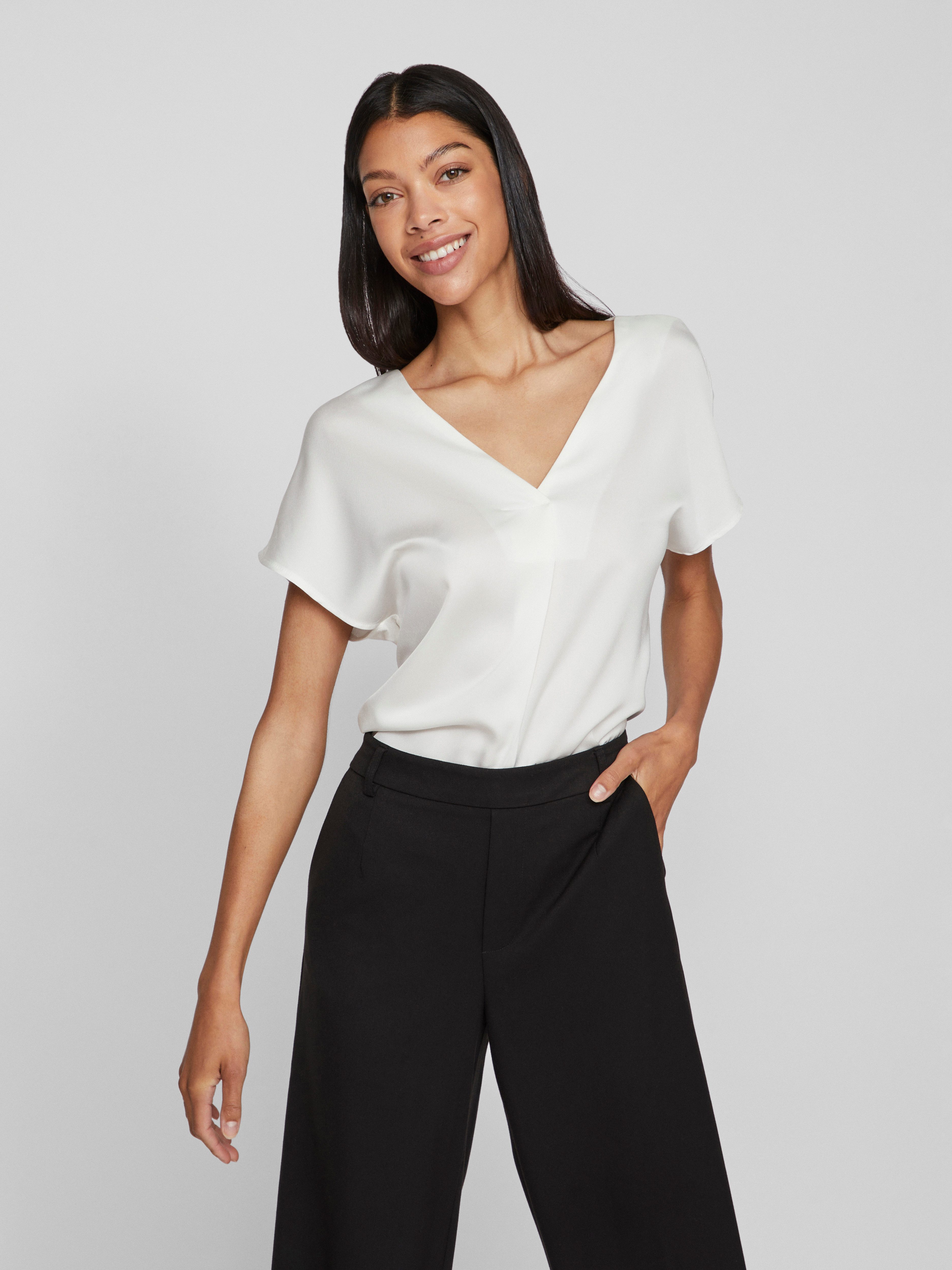 Vila Shirt met V-hals VIELLETTE V-NECK S S SATIN TOP NOOS