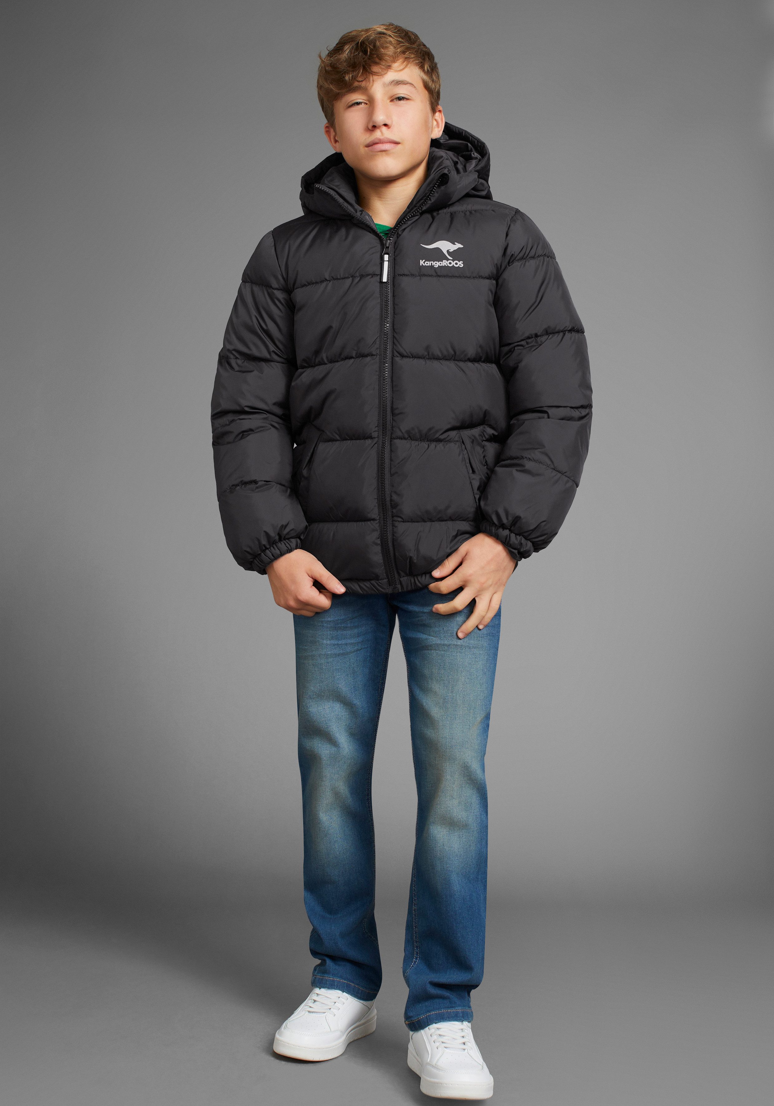 KangaROOS Winterjack , Outdoor gewatteerde jas met reflecterende logo-print