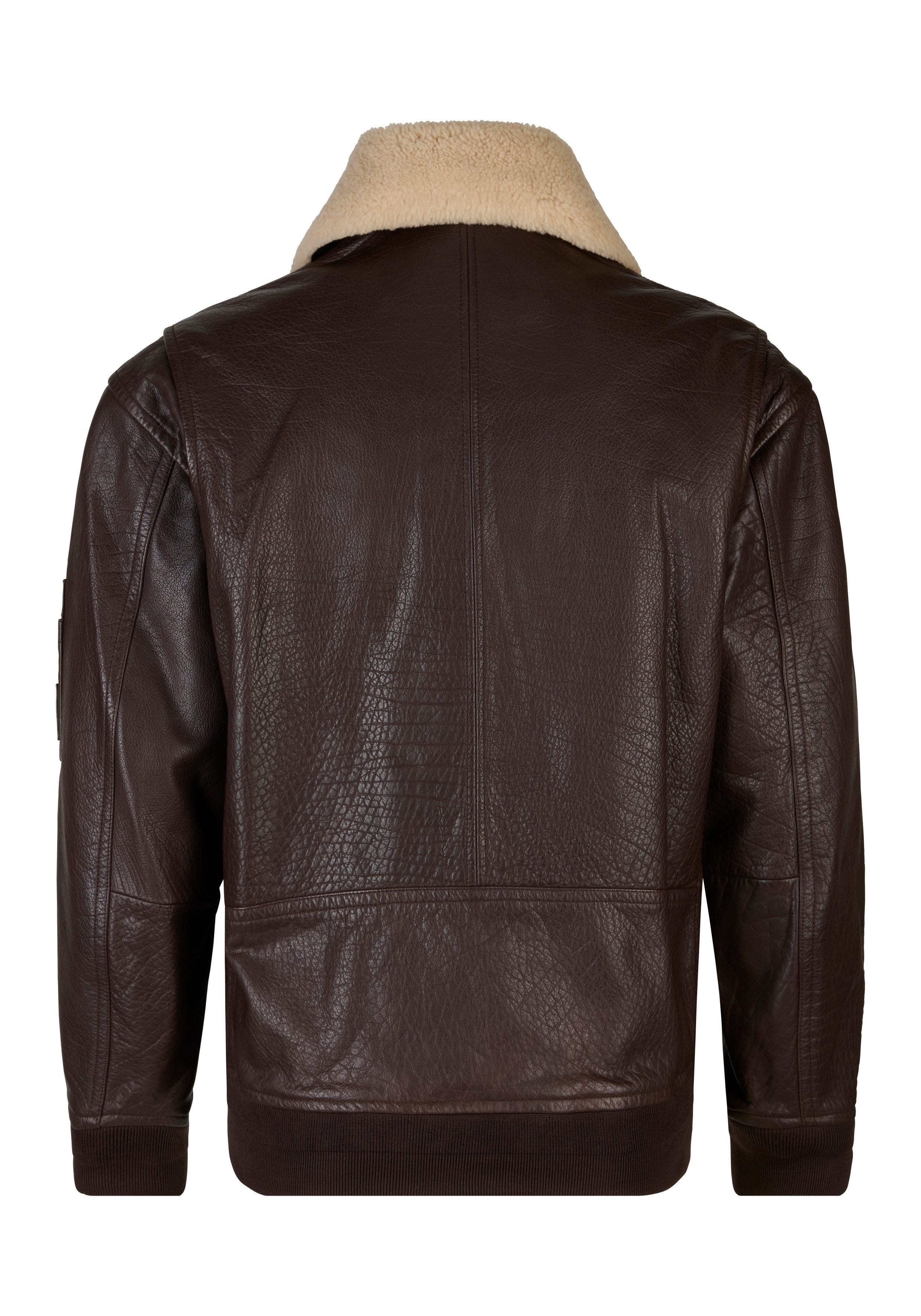 Boss Orange Leren jack Jobark met bontkraag