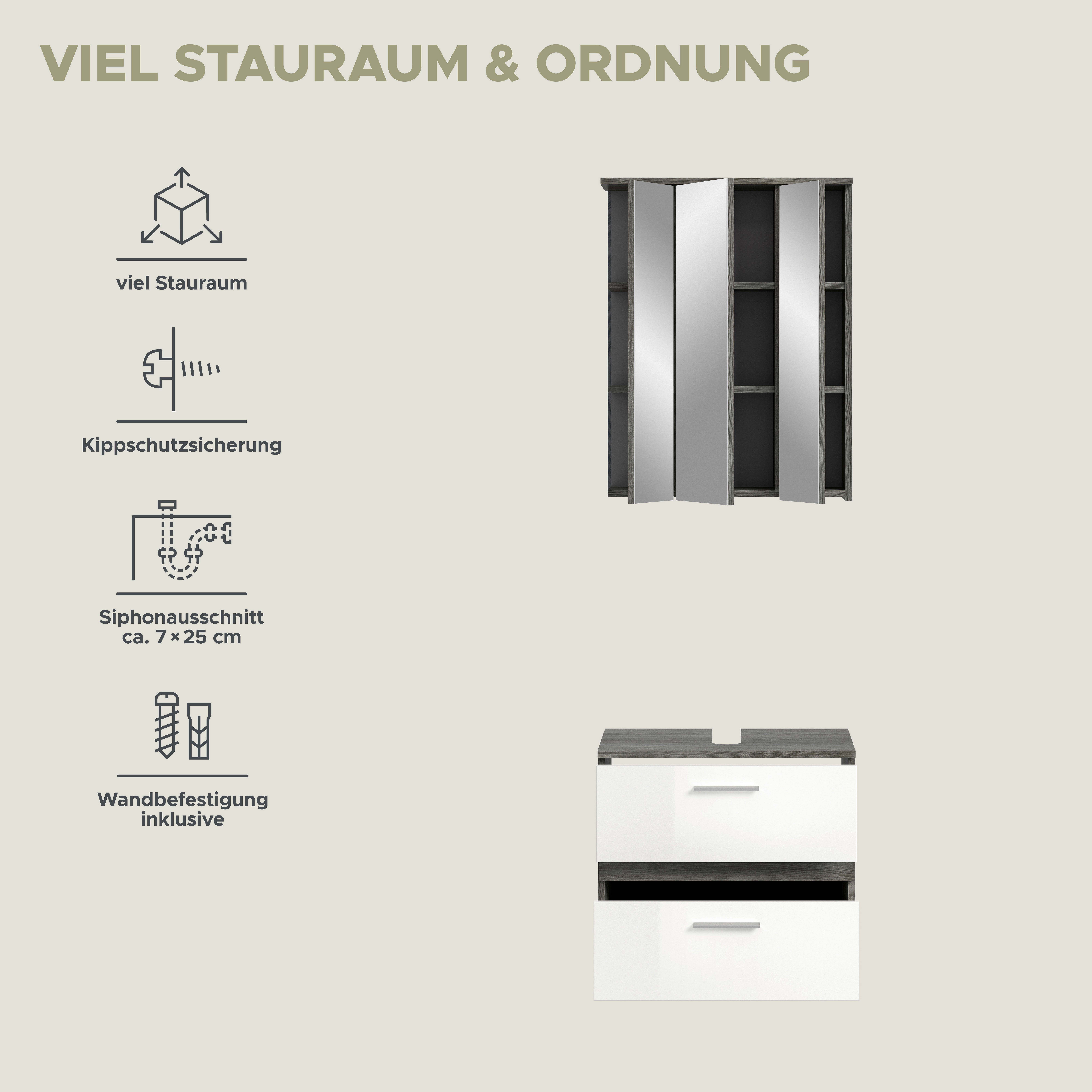 welltime Badmeubelset Lucca, bestaande uit: 1x wastafelonderkast & 1x spiegelkast (set, 2 stuks)