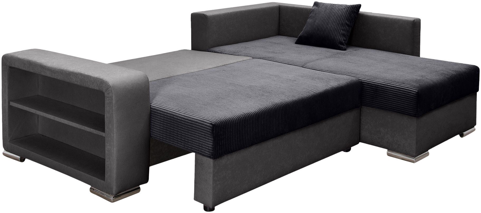 COLLECTION AB Hoekbank L-model Regalarmleuning met LED RGB verlichting, bedfunctie en bedbox