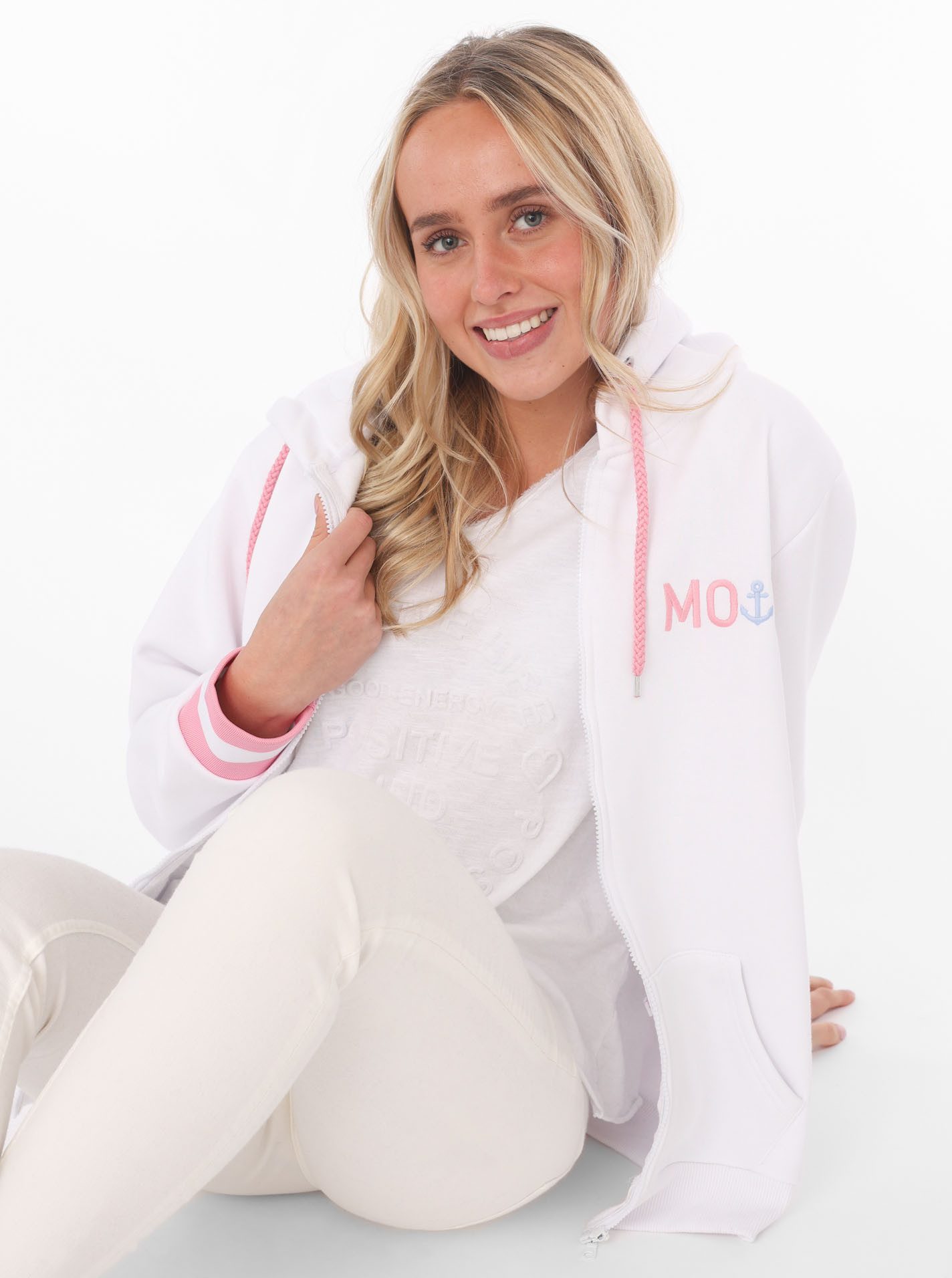 Zwillingsherz Sweatvest met geborduurd "moin" en neonkleurige details