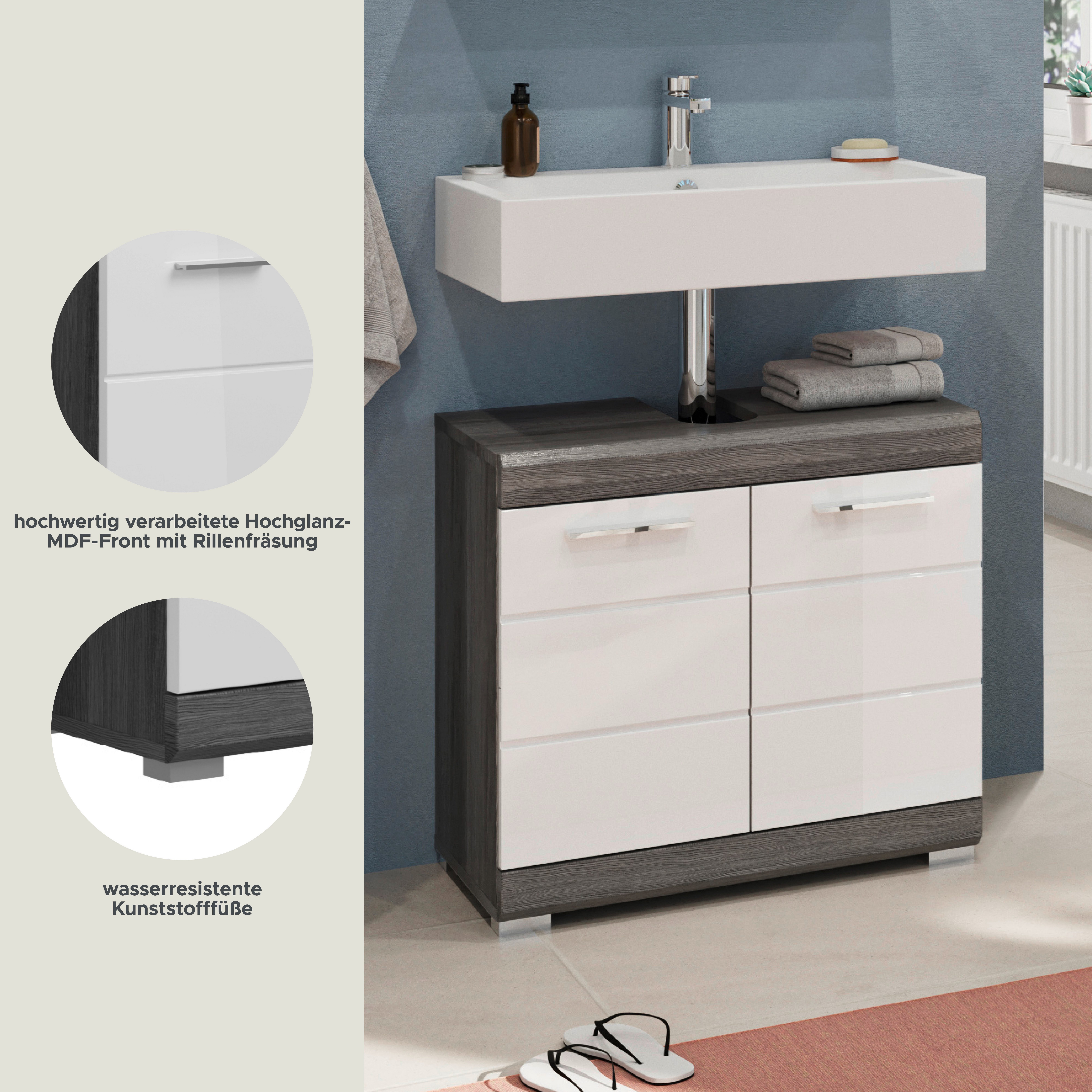 INOSIGN Wastafelonderkast Siena, breedte 60 cm, 2 deuren, 2 vakken, met sifonaansluiting, MDF-front in verschillende kleuren verkrijgbaar, badkamermeubels, badkamerkast, commode, badkamer (1 stuk)