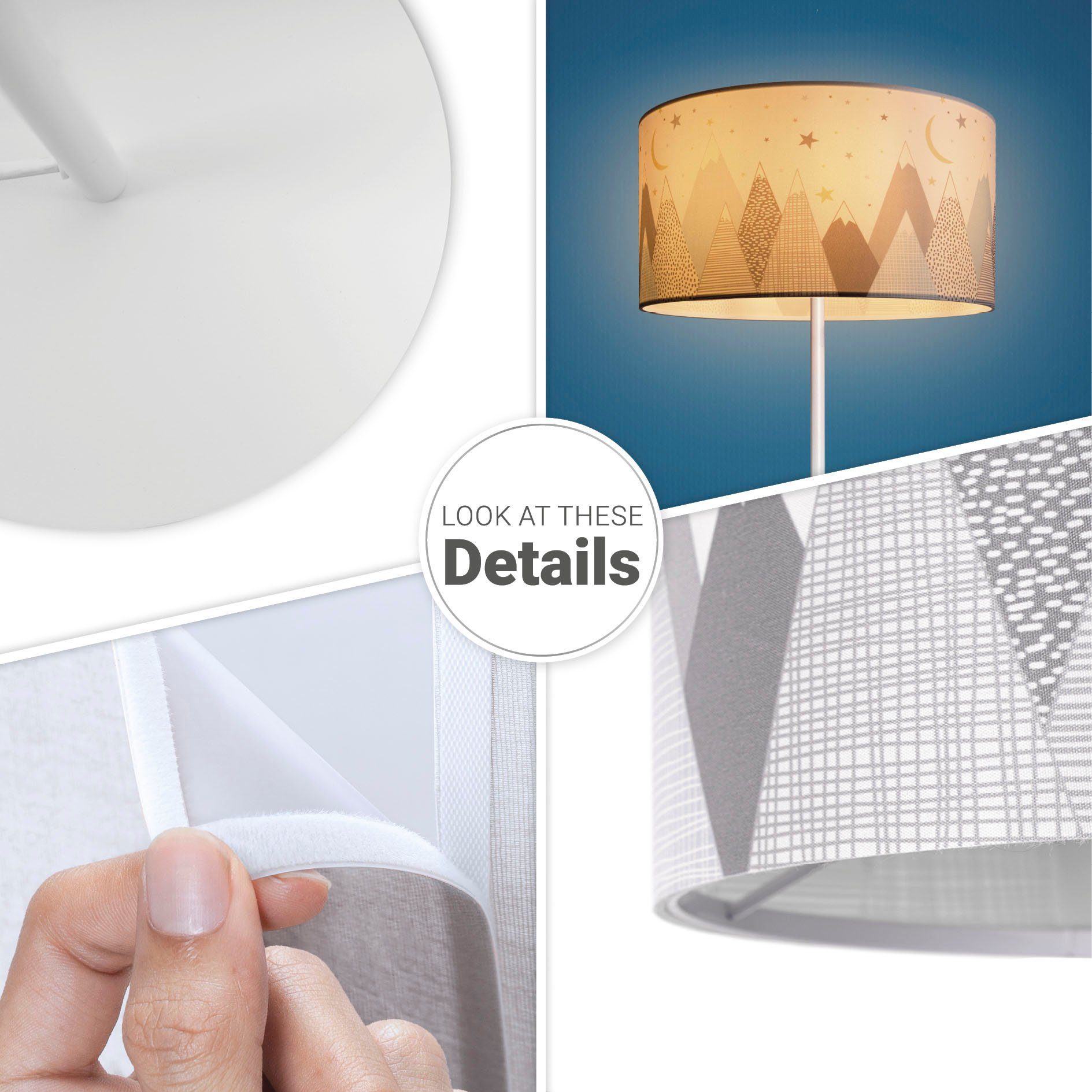 Paco Home Staande lamp Luca Cosmo Kinderlamp, vloerlamp, stoffen lampenkap, babykamer bergen wolken