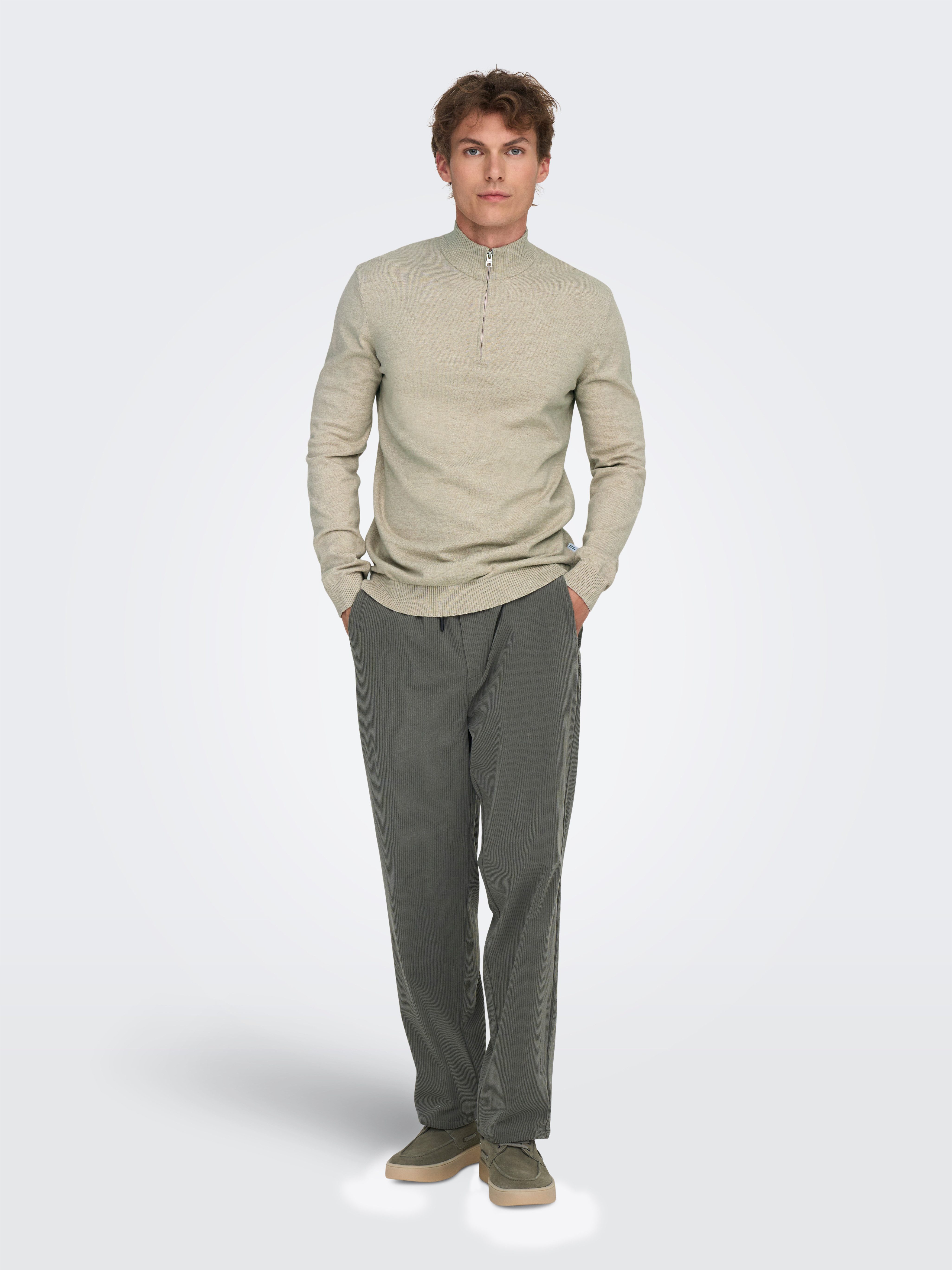 ONLY & SONS Schipperstrui ONSLOUI REG 12 MEL HALF ZIP KNIT NOOS
