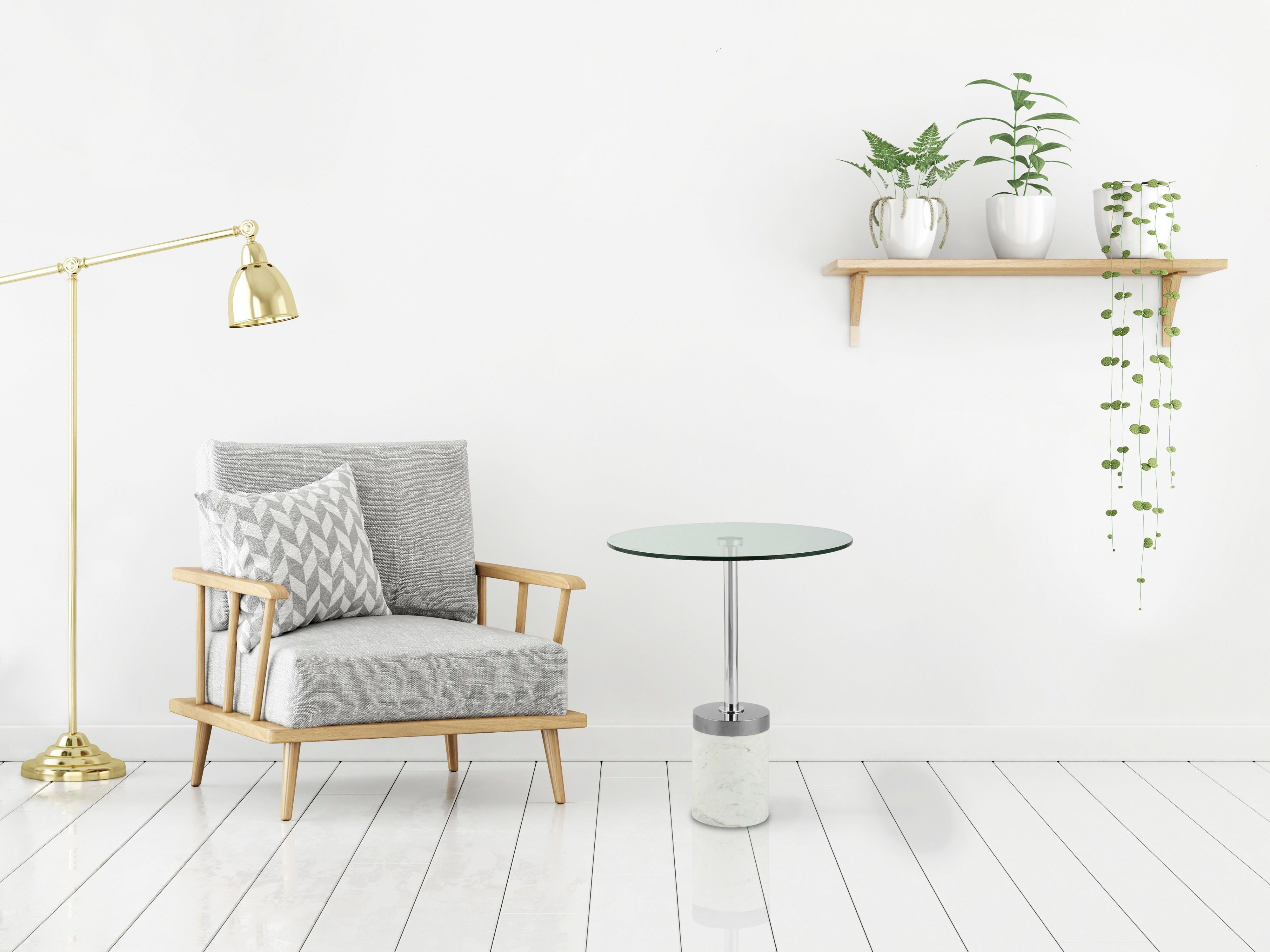 Kayoom Bijzettafel Lana 125, robuust glasblad, basis in marmerlook robust, onderhoudsvriendelijk, van hoge kwaliteit, geschikt voor buiten en binnen (1 stuk)