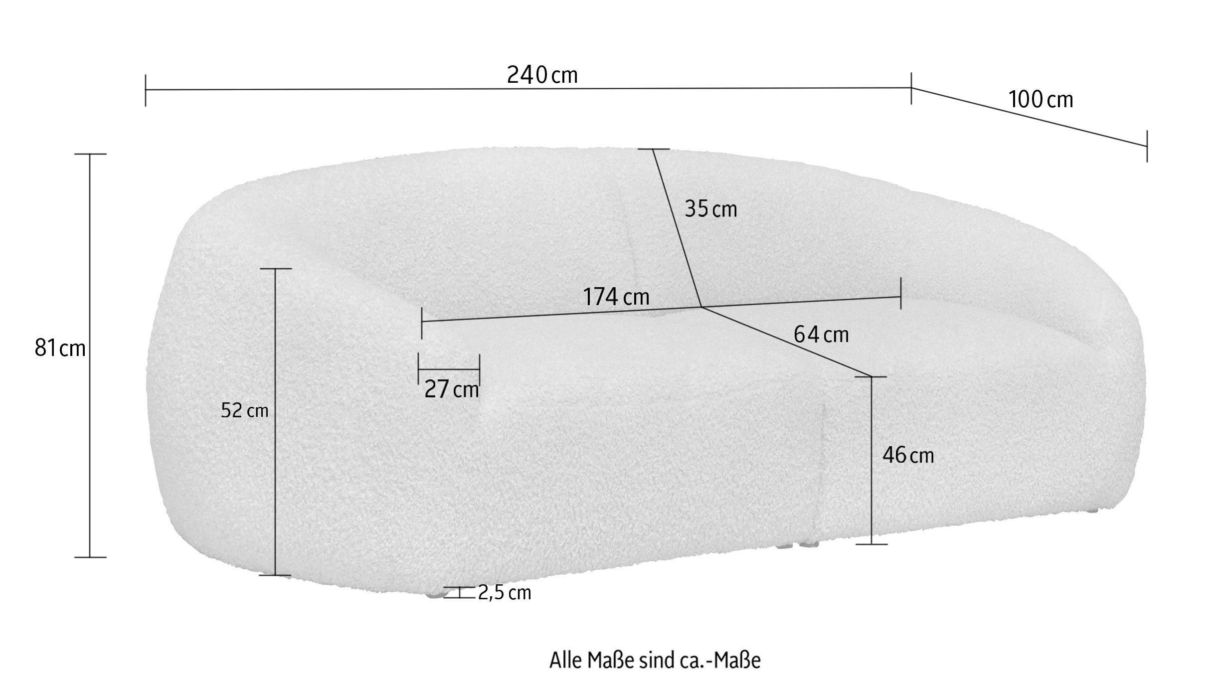 LeGer Home by Lena Gercke Megabank YANI, designbank, organische vorm, afmetingen B/D/H: 240/64/81 cm