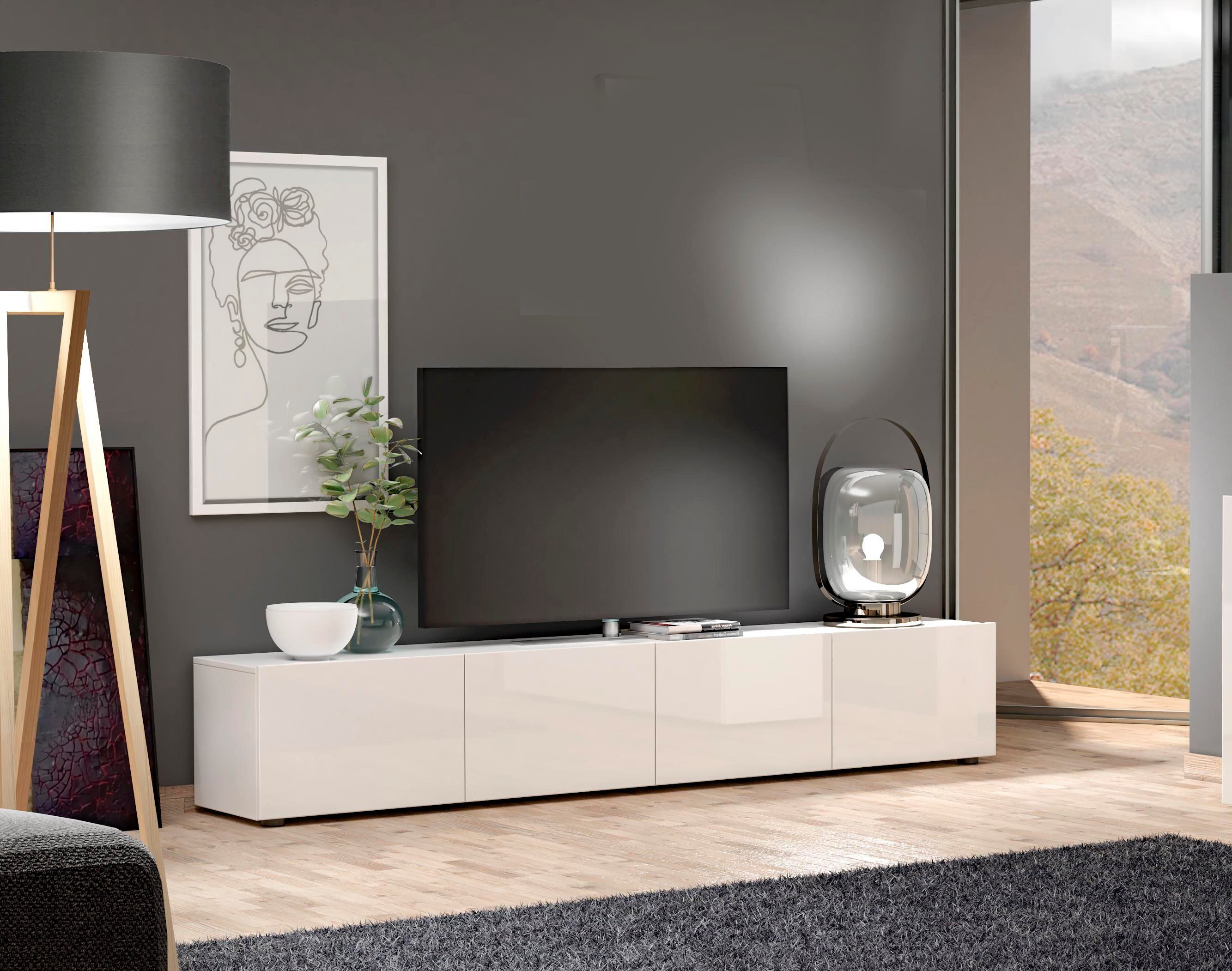 INOSIGN Tv-meubel Mister, TV-meubel, TV-bank, TV-kast, TV-meubels met 4 kleppen, volledig hoogglans gelakt, breedte 225 cm