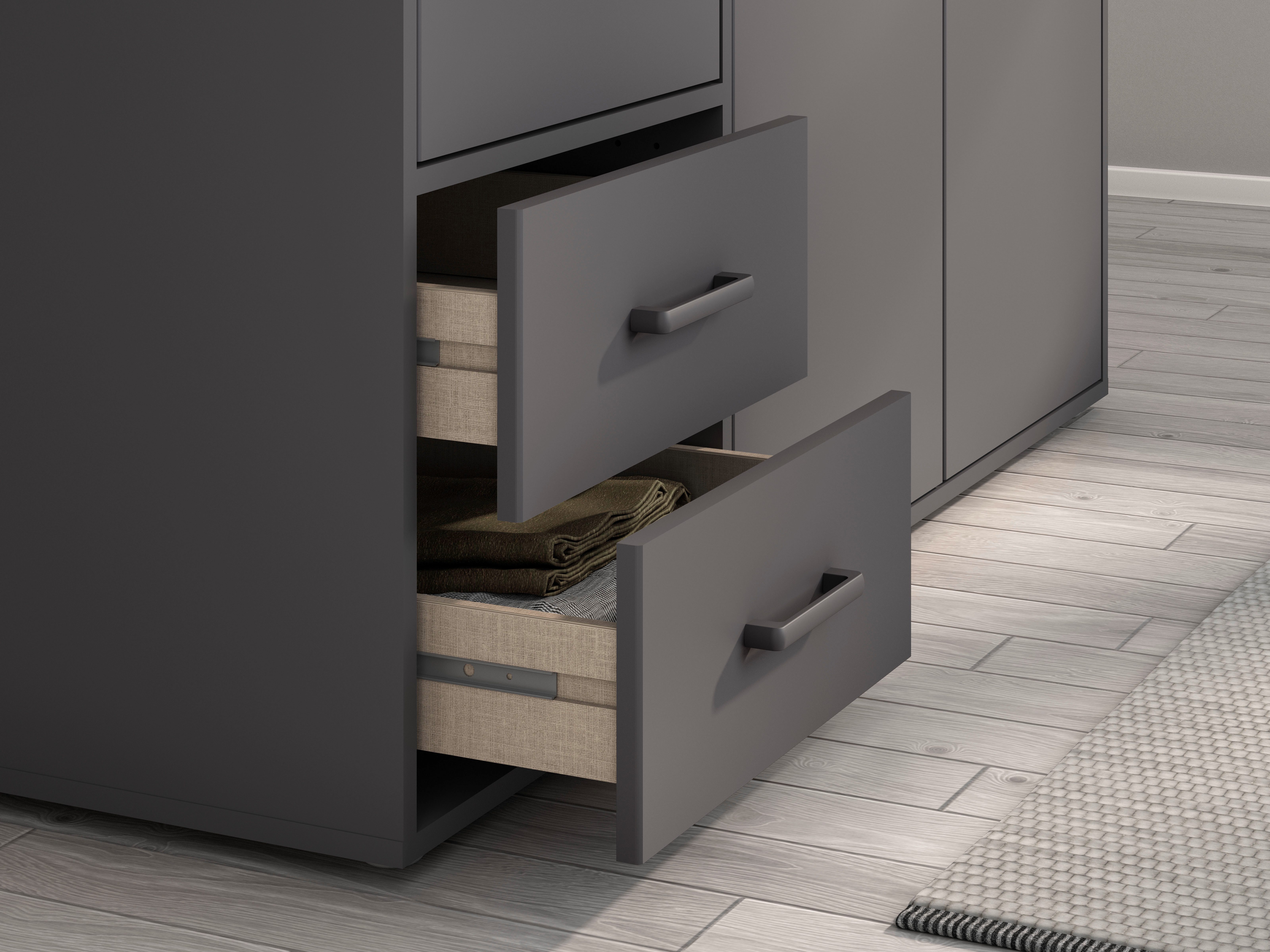 rauch Draaideurkast Kledingkast kast garderobe linnenkast VOYAGER moderne grepen in grijs metallic met buitenlades made in germany