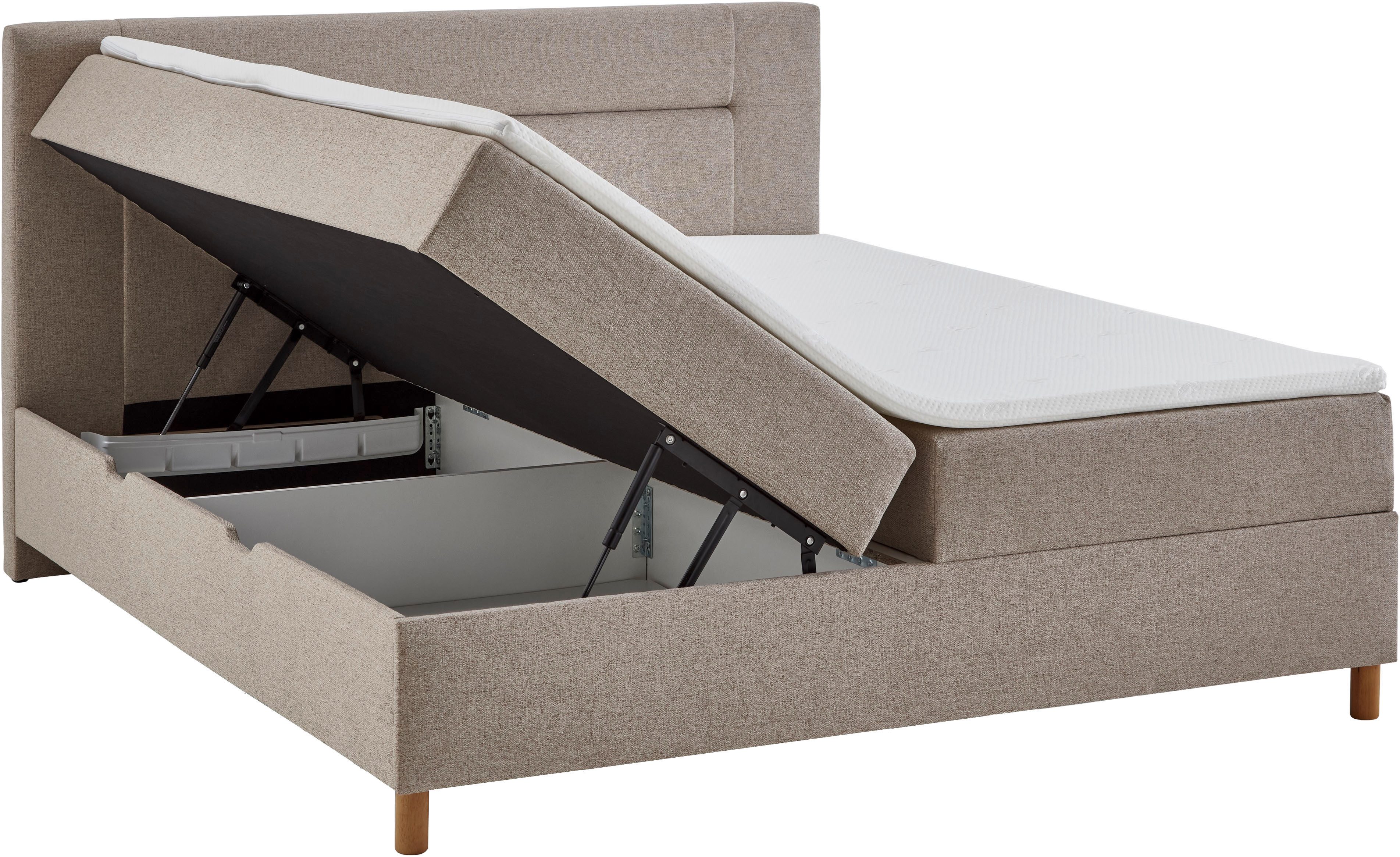 INOSIGN Boxspring Escalon II, met opbergruimte, inclusief topper, met houten poten