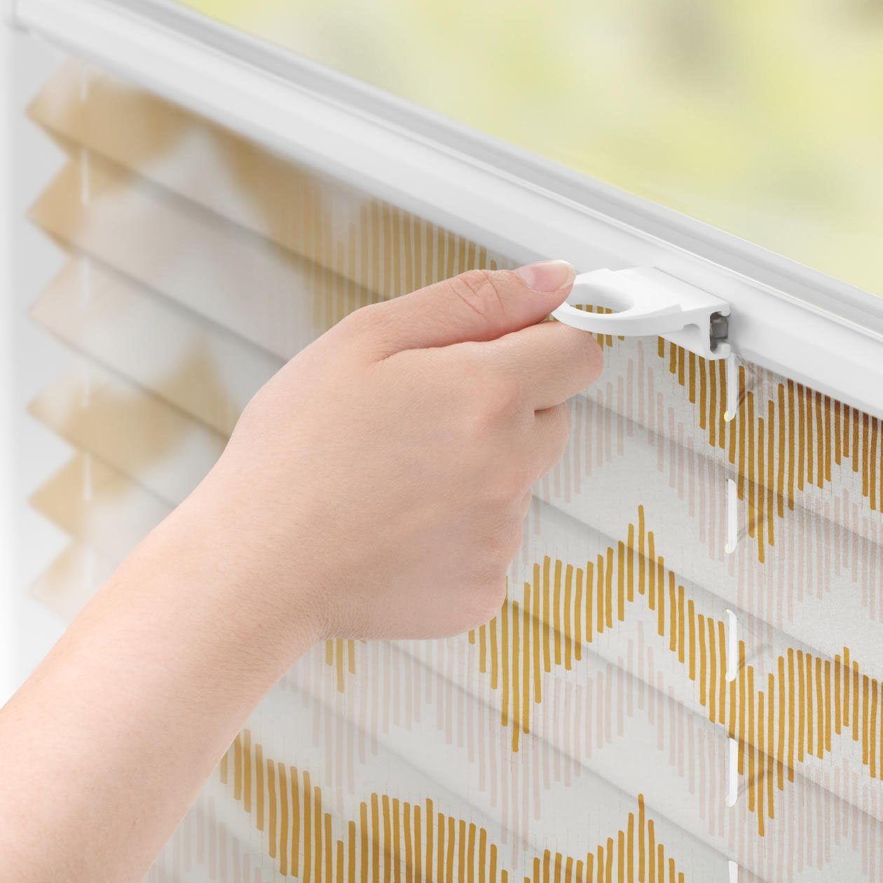 LICHTBLICK Plissé Klemmfix, zonder boren, ondoorzichtig, boho Zig Zag - geel (1 stuk)