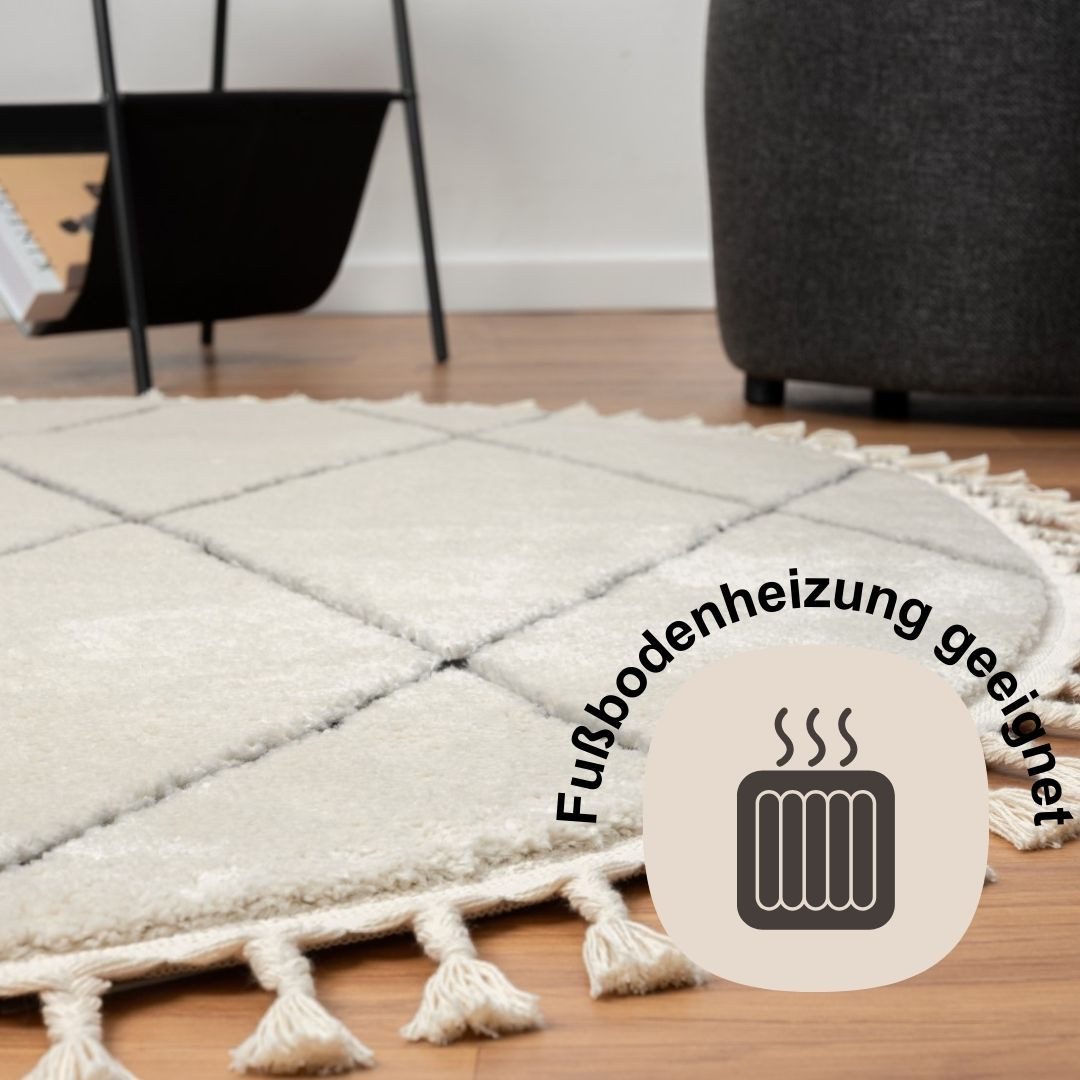 Myflair Möbel & Accessoires Hoogpolig vloerkleed Moroccan Diamond modern, marokkaans ontwerp, ruitenpatroon, zacht, met franjes