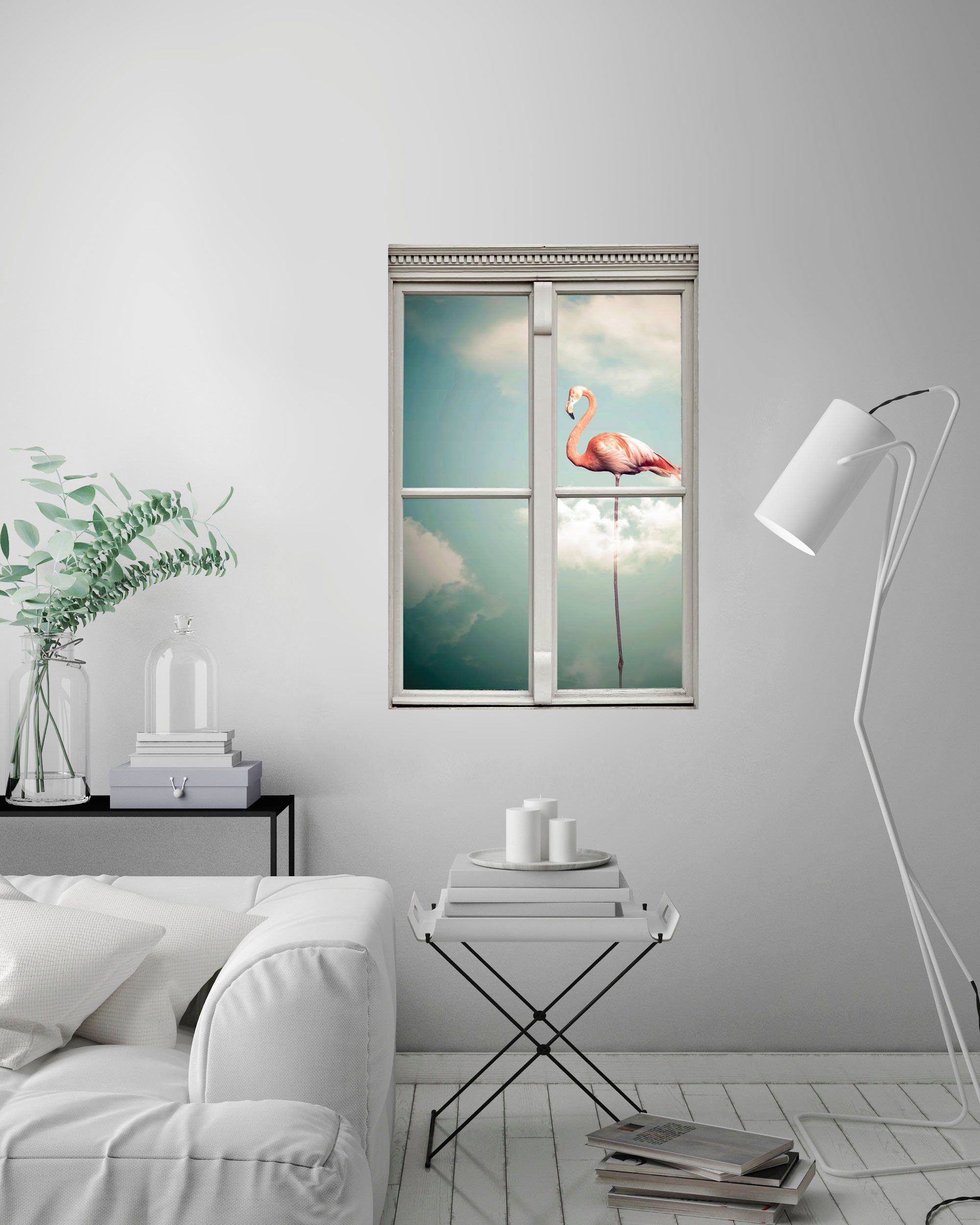 queence Wandfolie Flamingo Muursticker, muurdecoratie, zelfklevend, 3D, raam