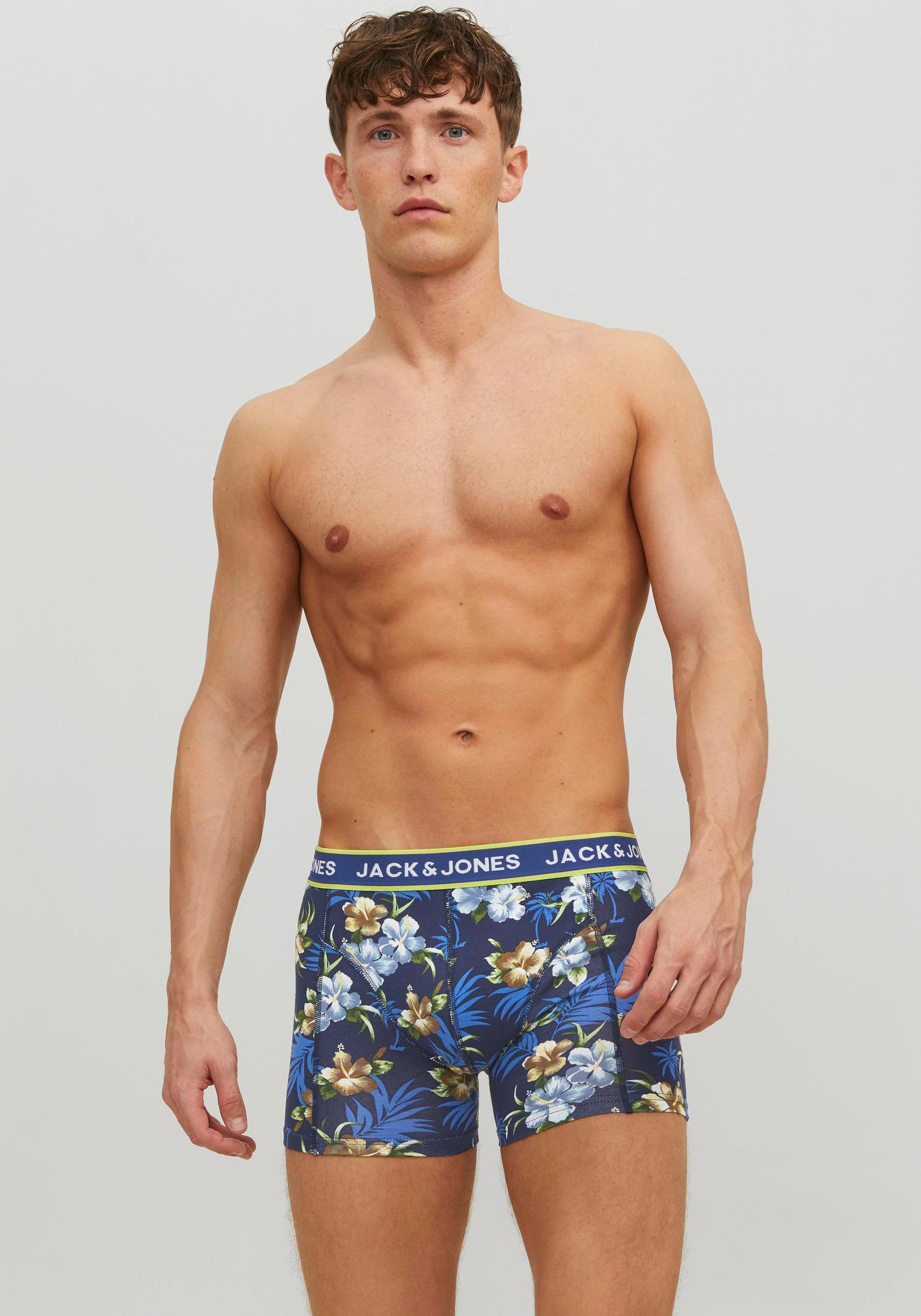 Jack & Jones Trunk JACFLOWER met bloemenprint en elastische band bedrukt, modieus, nauwsluitend, katoenmix, boorden (set, 3 stuks)