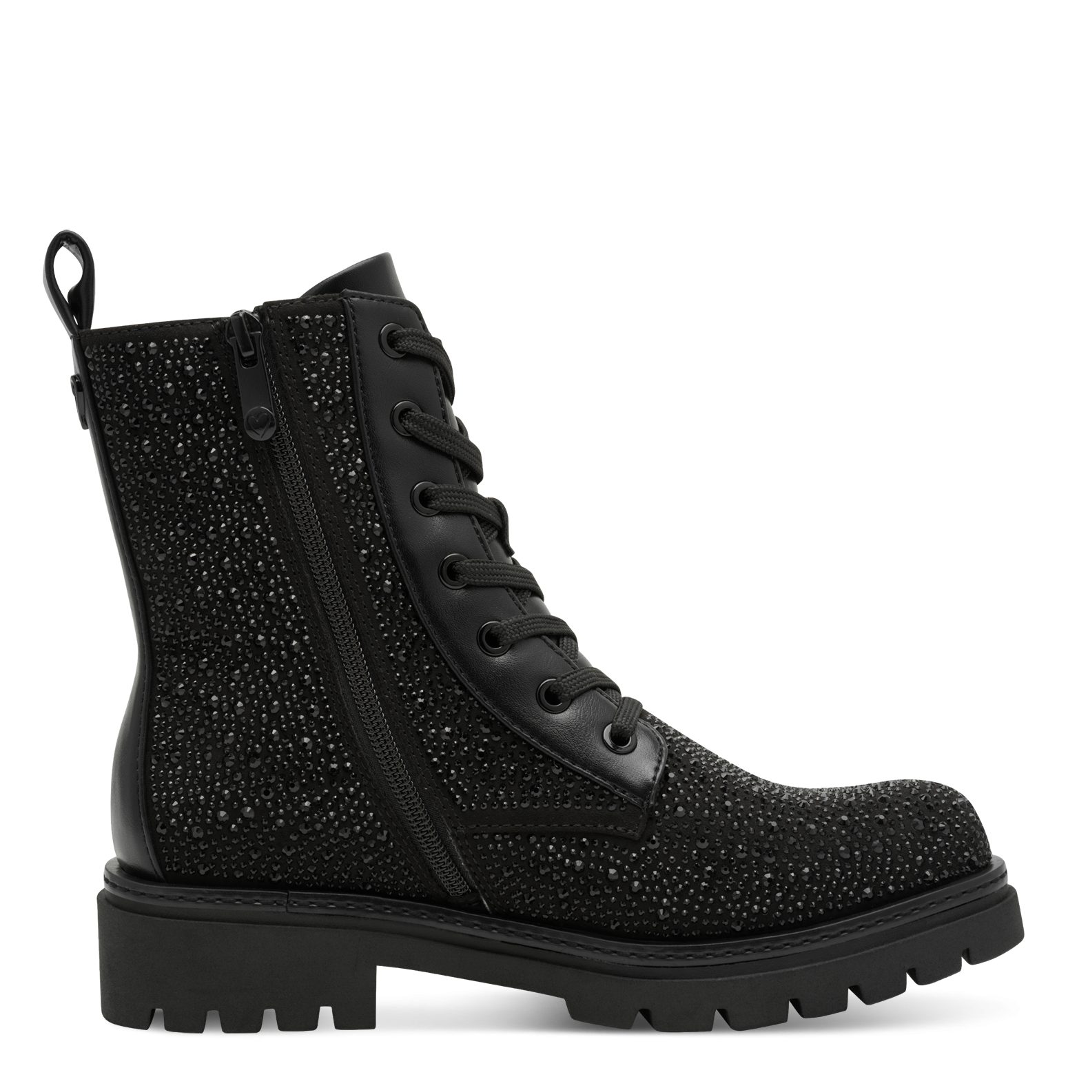 Marco Tozzi Veterlaarsjes , blokhak, veterboots bezet met glanzende strasssteentjes