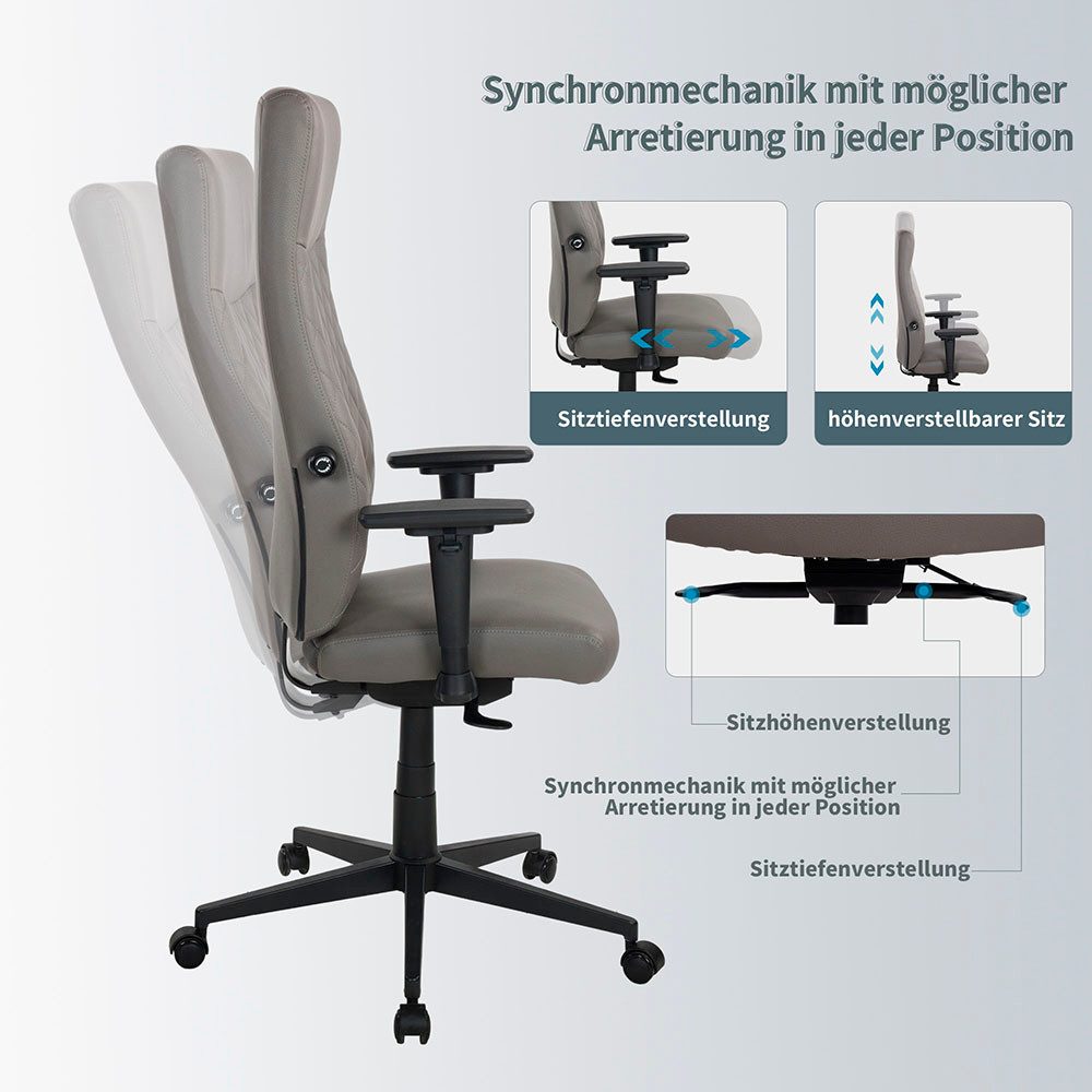 Places of Style Bureaustoel TEOR 3-d armleuningen, zitdiepte- en hoogteverstelling, lendensteun (1 stuk)