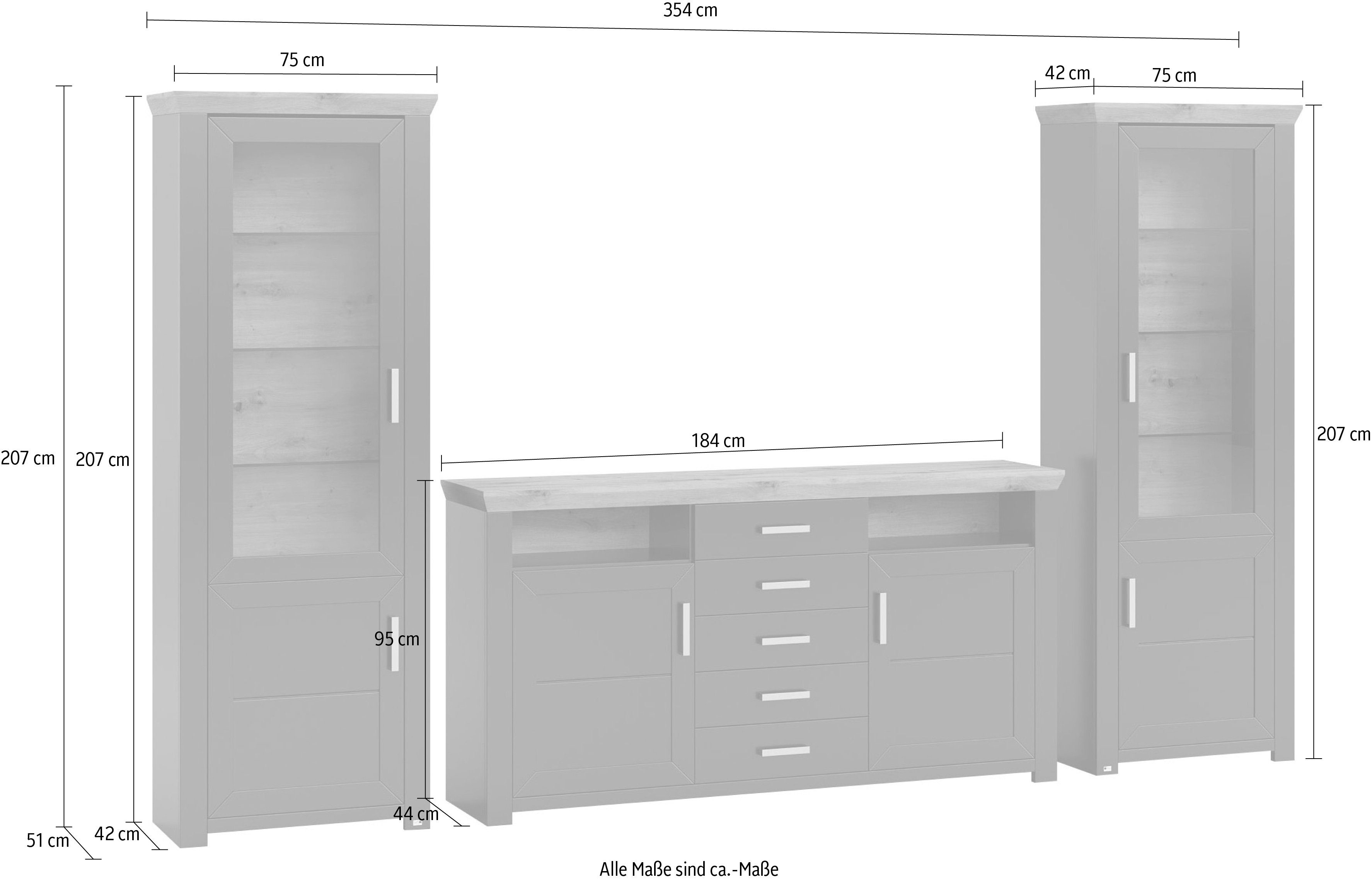 set one by Musterring Wandmeubel York Combinatie 05, in 3 kleurvarianten, totale breedte 354 cm (set, 3-delig)
