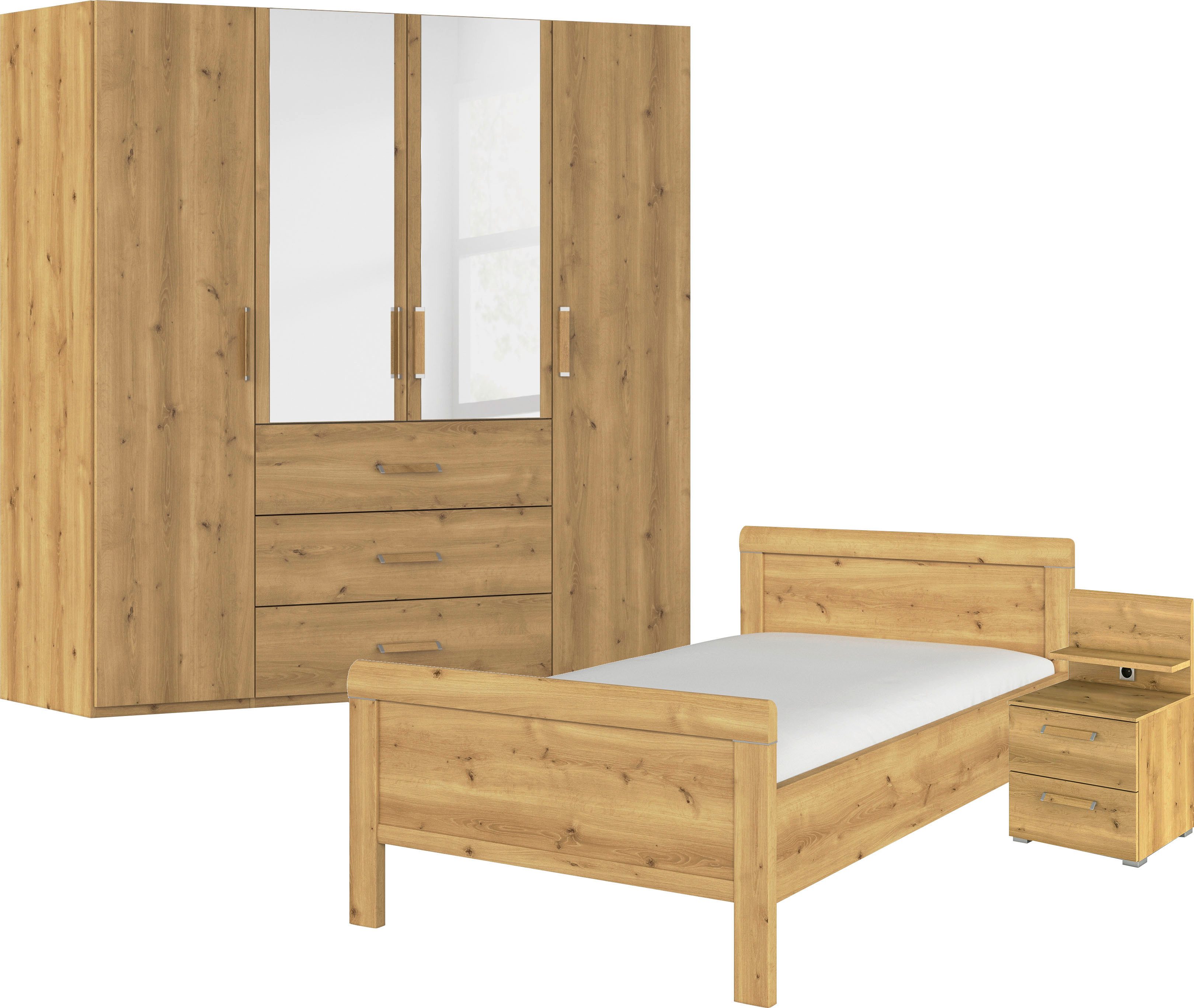 rauch Slaapkamerserie Compleet slaapkamer EVELYN Kast en bed in 2 breedtes, nachtkastje met paneel MADE IN GERMANY (set, 3-delig) garderobekasten