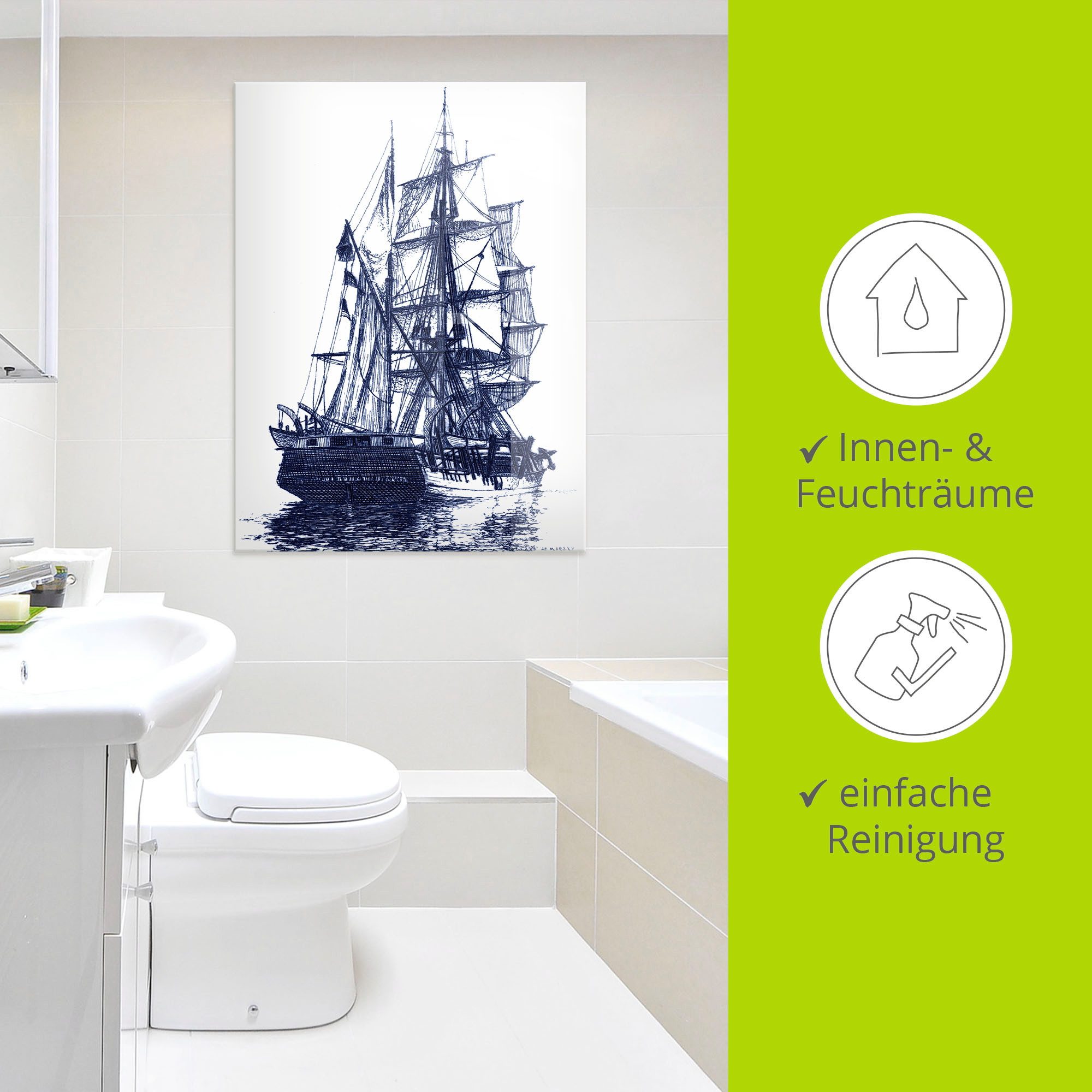 Artland Print op glas Antieke boot in blauw I