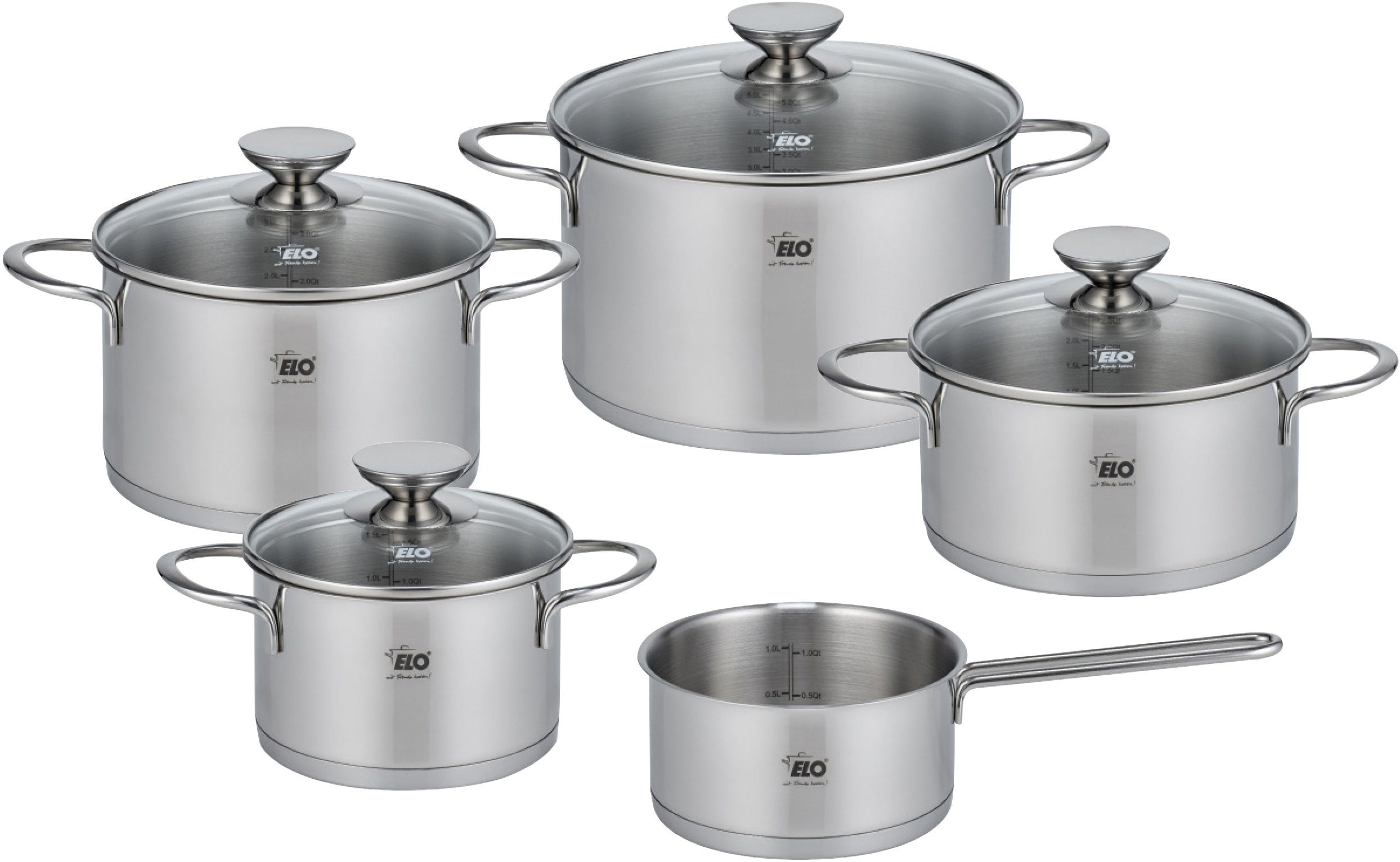 Elo Pannenset Galant geïntegreerd olie-doseersysteem (oil optimizer), inductie (set, 9-delig) pannensets zilver