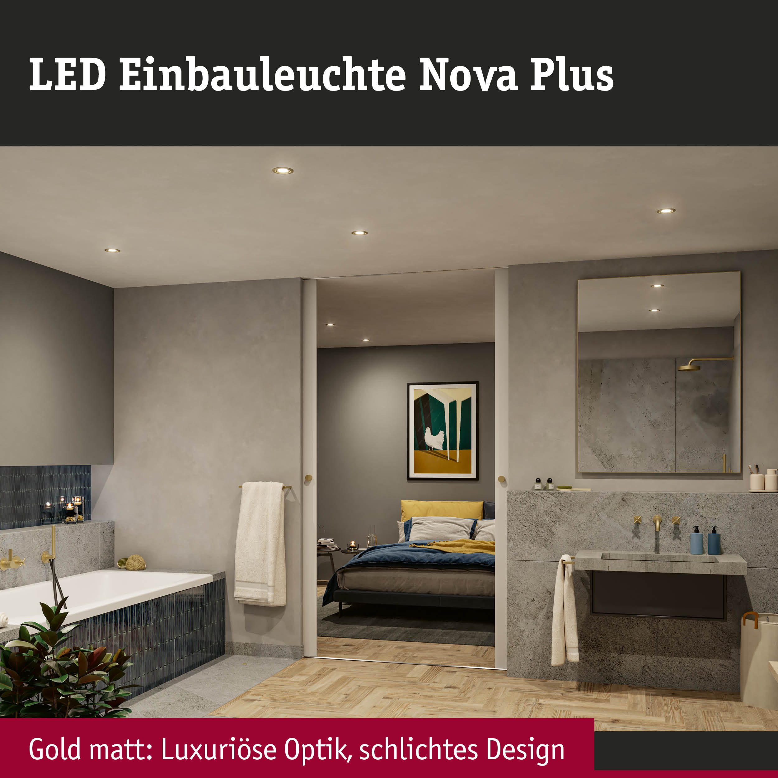 Paulmann Ledinbouwlamp Inbouwlamp Nova Plus IP65 rond 93mm 30° dimbaar goudkleur mat