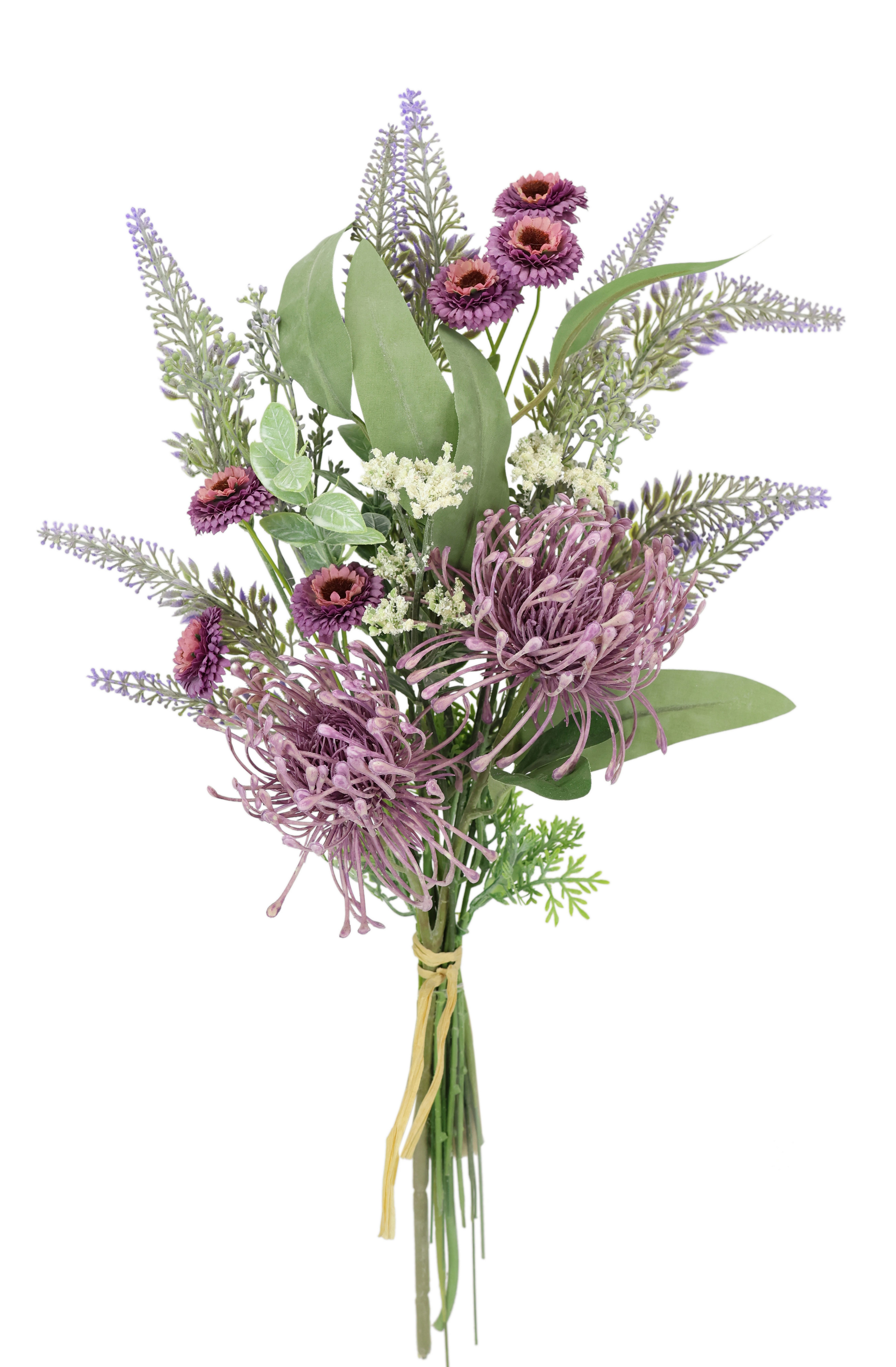 I.GE.A. Kunstbloem nboeket protea, zinnia, lavendel Boeket bloemen, bloemstukken, decoratieve bloem, grafdecoratie (1 stuk)