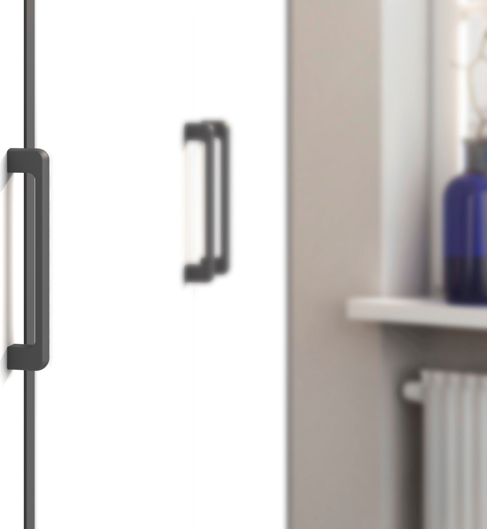 rauch Draaideurkast Voyager, kledingkast met buitenladen, garderobe moderne grepen in grijs metallic met buitenlades made in germany