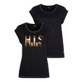 h.i.s t-shirt met glanzende print (set van 2) zwart