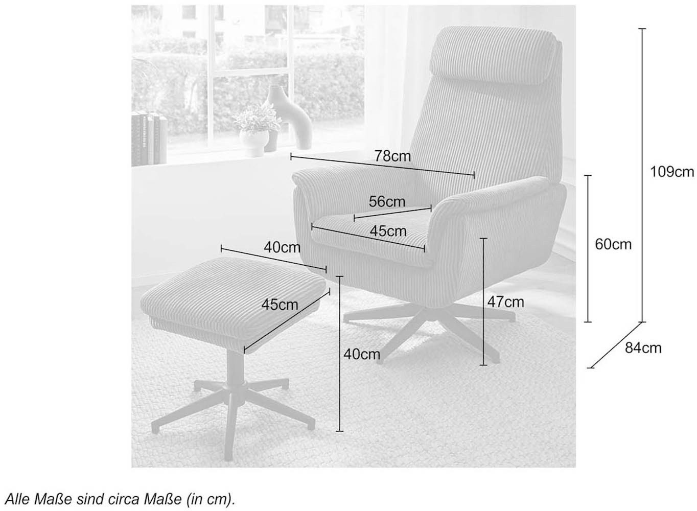 Jockenhöfer Gruppe Relaxfauteuil Hamilton inclusief 360° draaifunctie en praktische poef