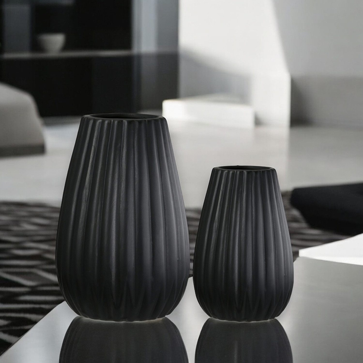 Casablanca by Gilde Tafelvaas 2-delig set vaas Piega zwart H.17 cm (1 stuk)