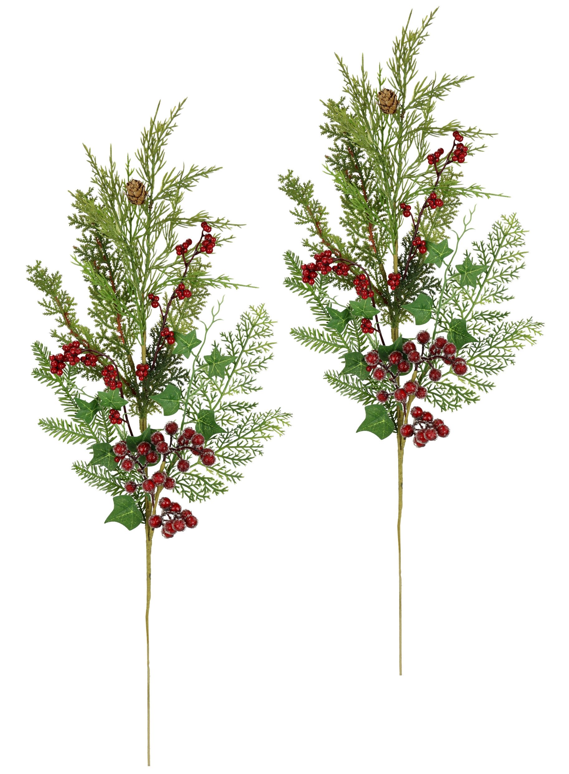 I.GE.A. Kunsttak Kersttak den/bessen/klimop/thuja set van 2 kunstmatige tak bloem kerstdecoratie decoratieve tak decoratie (2 stuks)