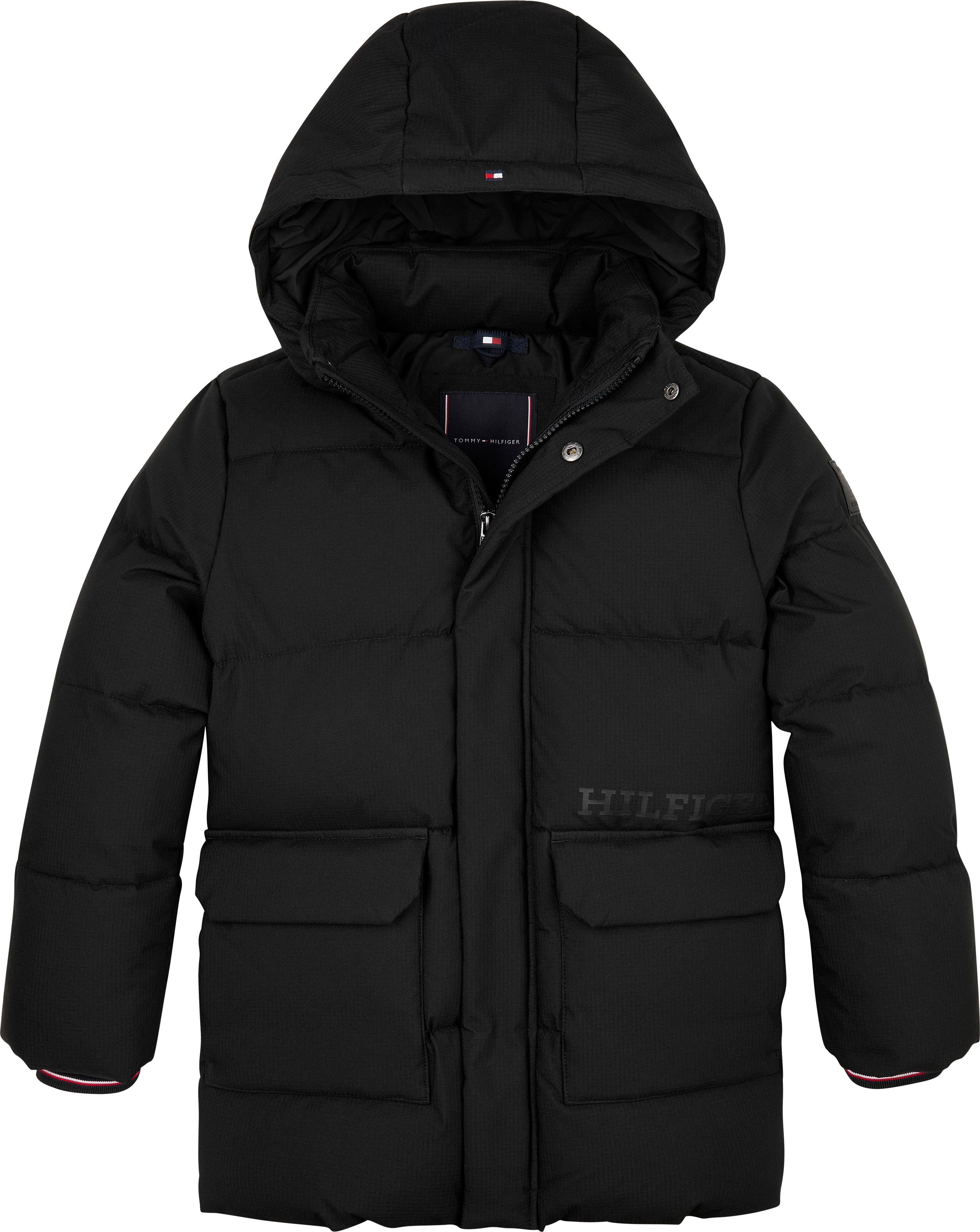 Tommy Hilfiger Gewatteerde jas MONOTYPE RIBSTOP PUFFER JACKET met contraststrepen, logo-inscriptie