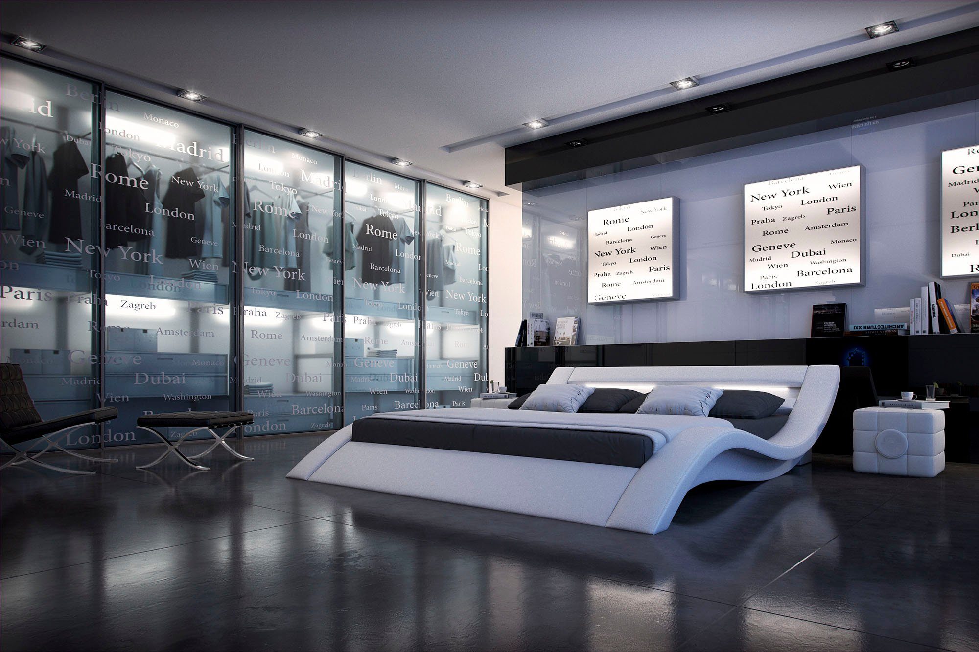 SalesFever Gestoffeerd bed met ledverlichting in het hoofdbord, lounge bed in een modern model, in imitatieleer