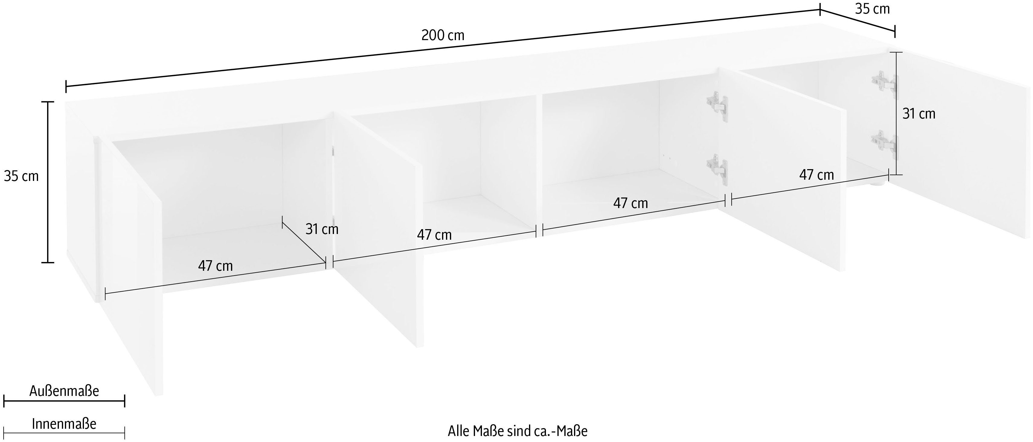 borchardt Möbel Tv-meubel Sophia Breedte 200 cm met 4 deuren, staand en hangend