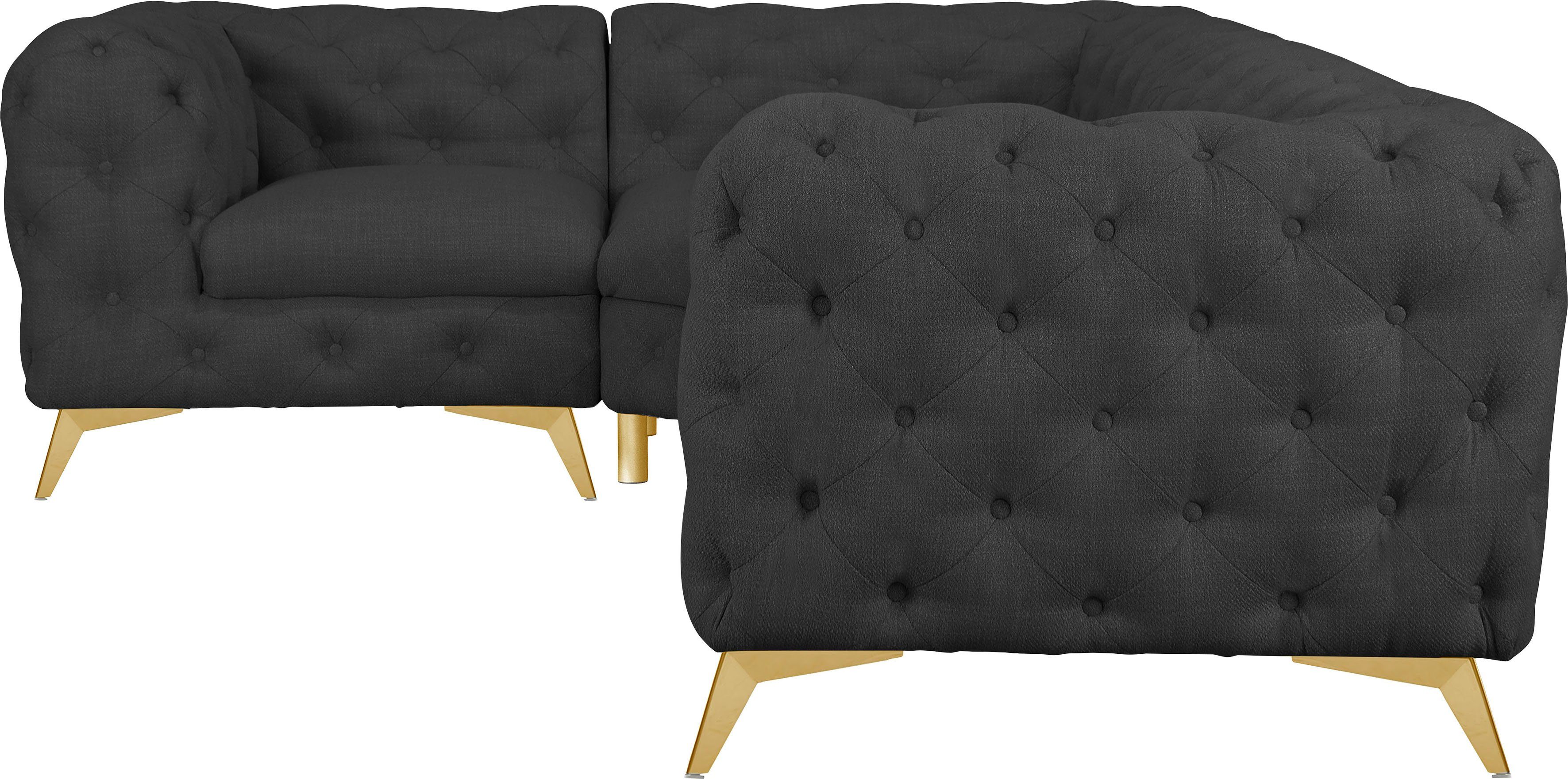 Leonique Chesterfield-bank Glynis L-vorm luxueuze capitonnage, moderne chesterfield look, kleur van de poten ter keuze