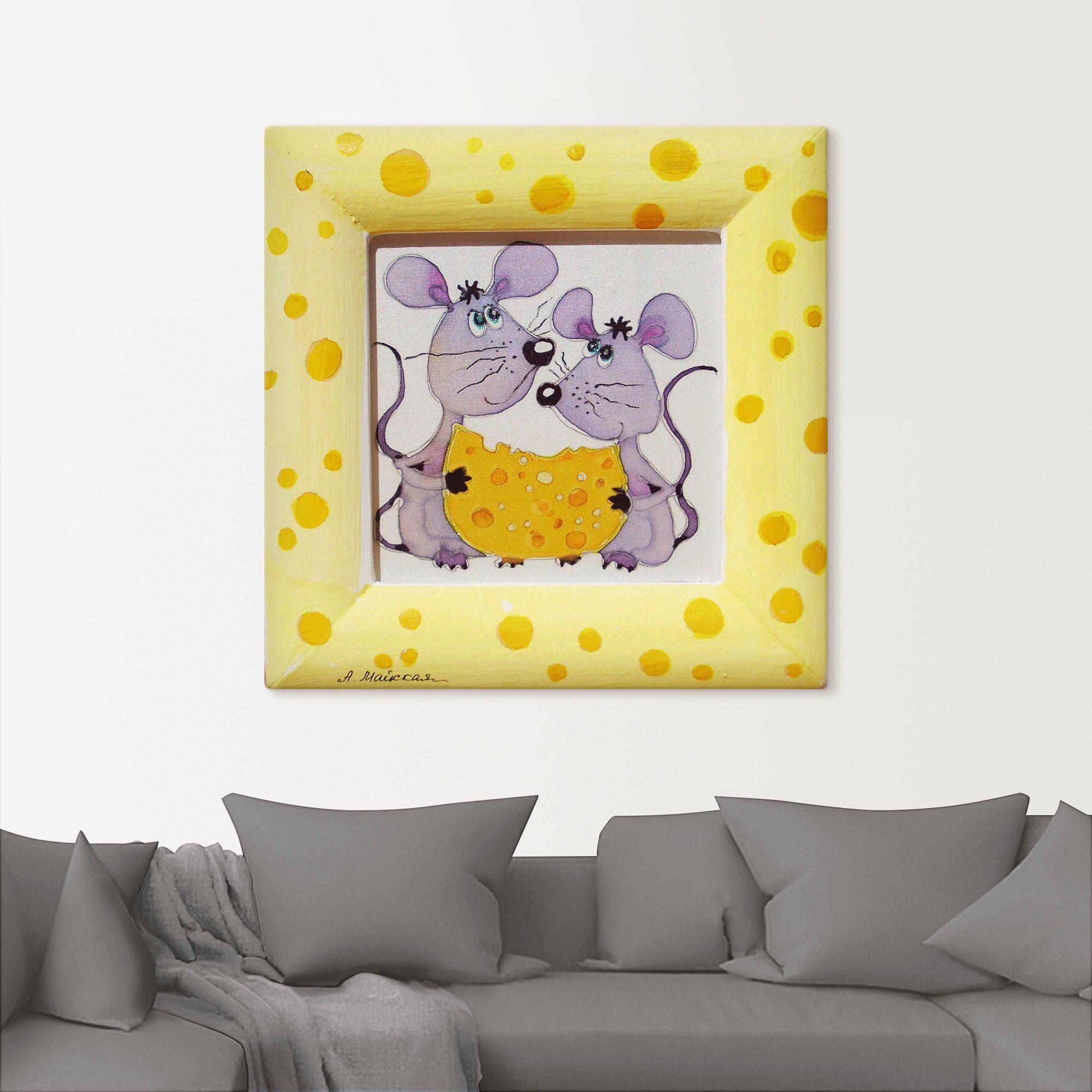 Artland Artprint op linnen Muizen met kaas gespannen op een spieraam