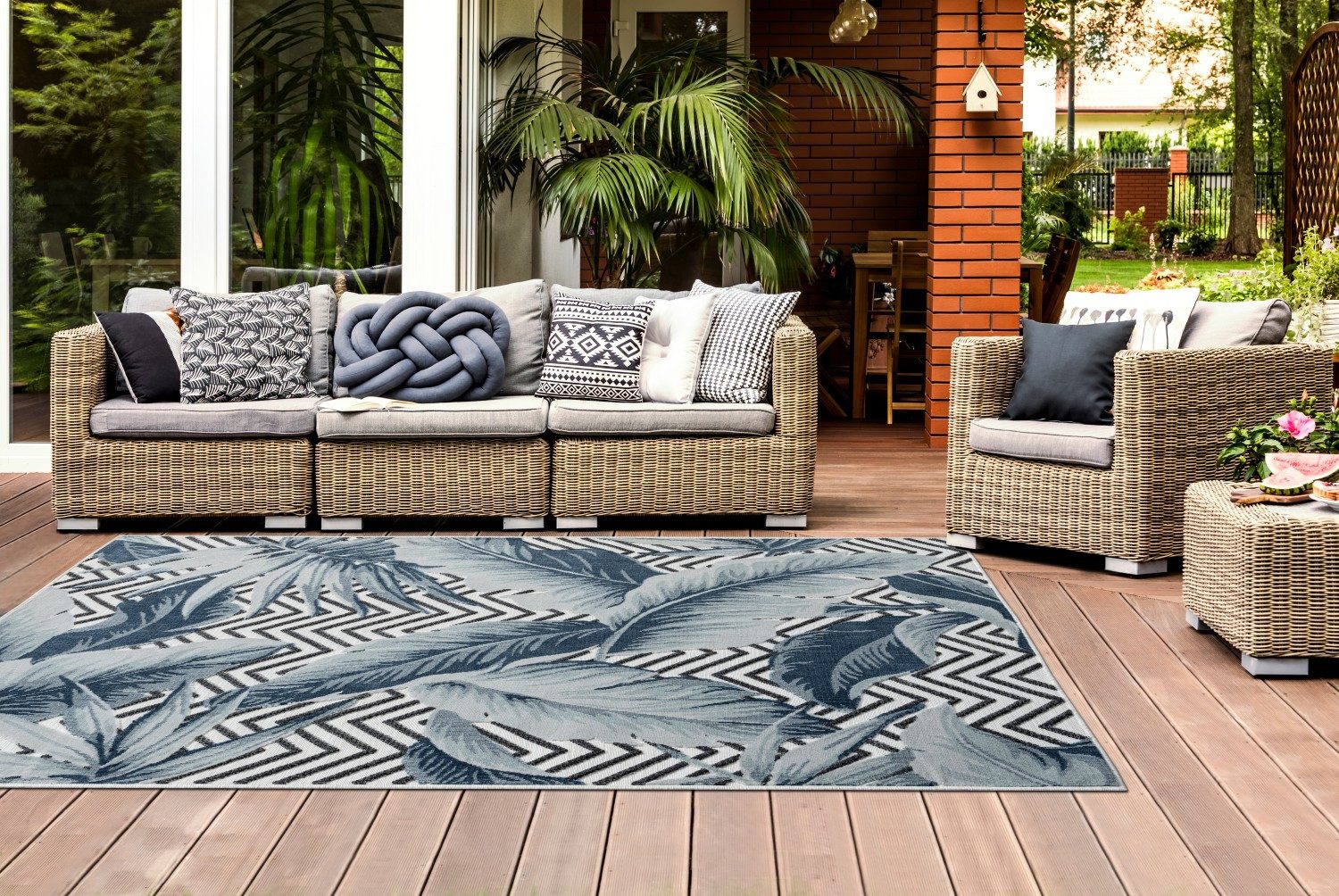 Myflair Möbel & Accessoires Vloerkleed Tiki voorraadopruiming Bladerenmotief, hoog-laag effect, geschikt voor buiten, balkon, terras