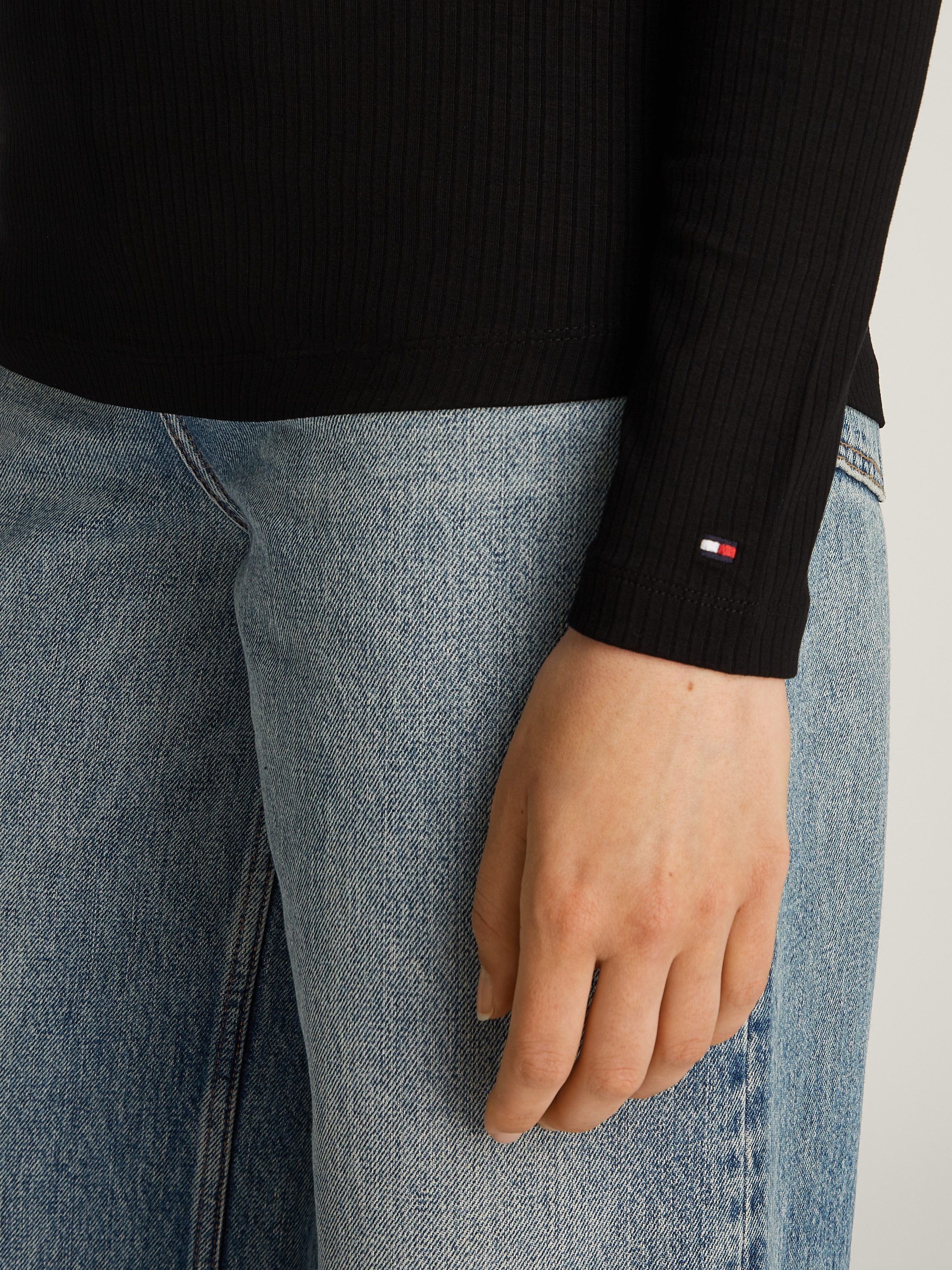 Tommy Hilfiger Shirt met lange mouwen SLIM 5X2 RIB ROLL-NK LS in een geribde structuur