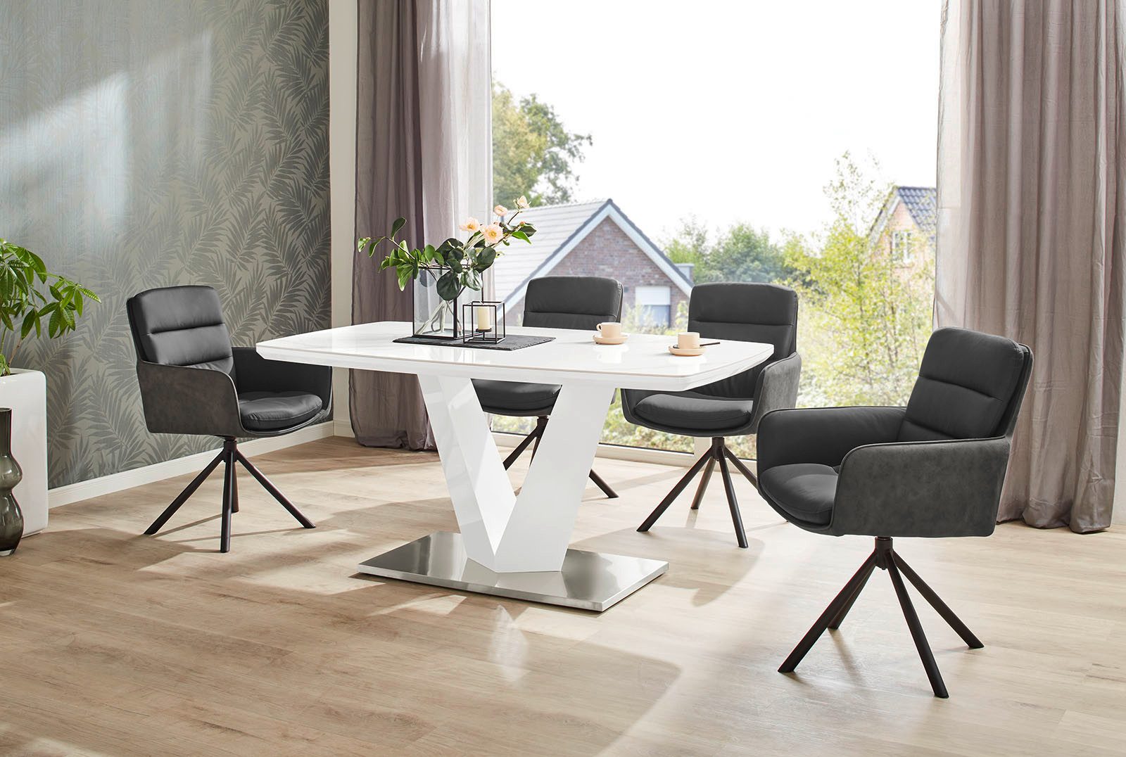 Jockenhöfer Gruppe Eettafel Norderney, 160x90cm, Bootsvorm-optiek, keramische tafelplaat in hoogglans wit