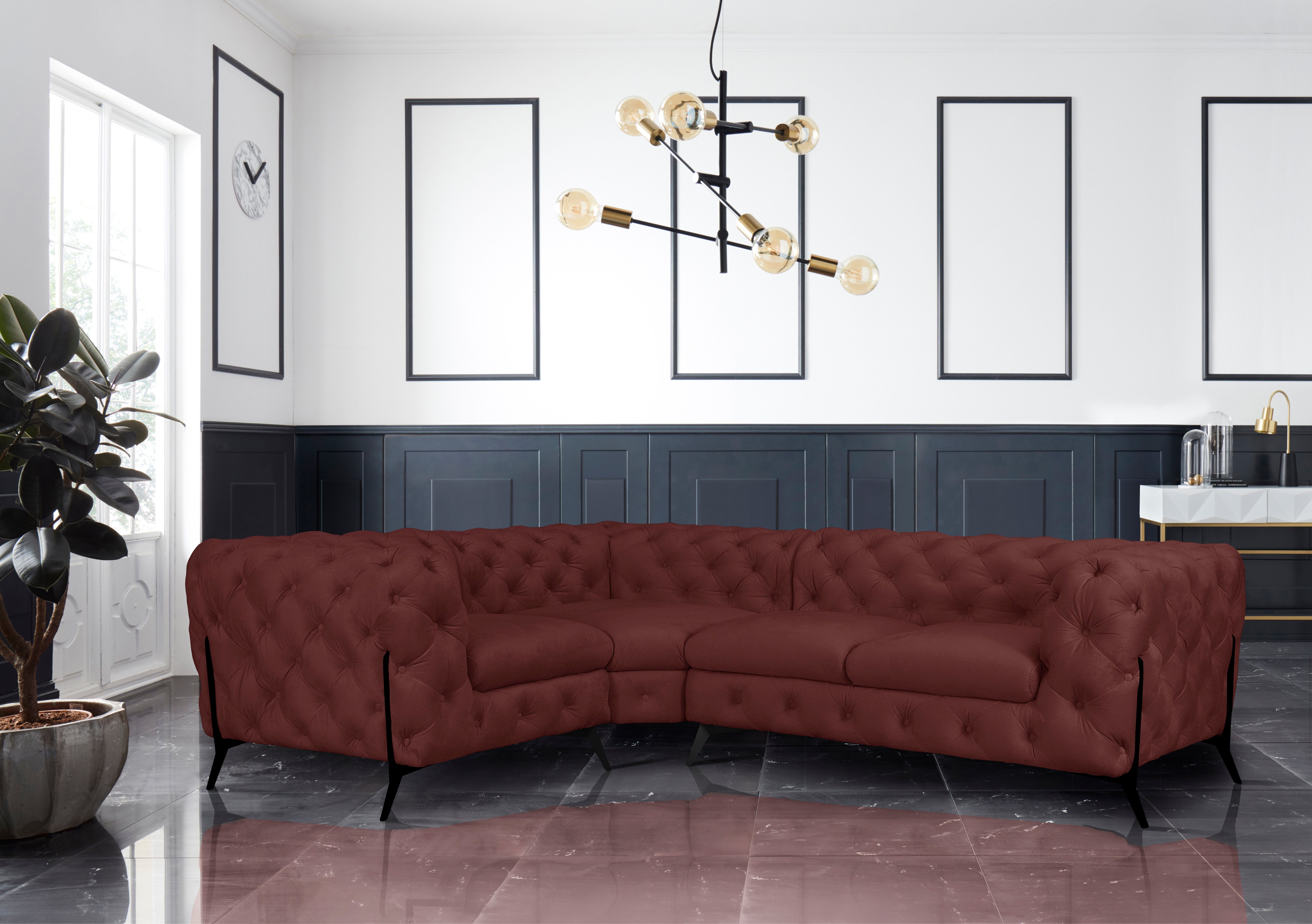 Leonique Chesterfield-bank Amaury L-vorm moderne chersterfield-look, breedte 262 cm, kleur van de poten ter keuze