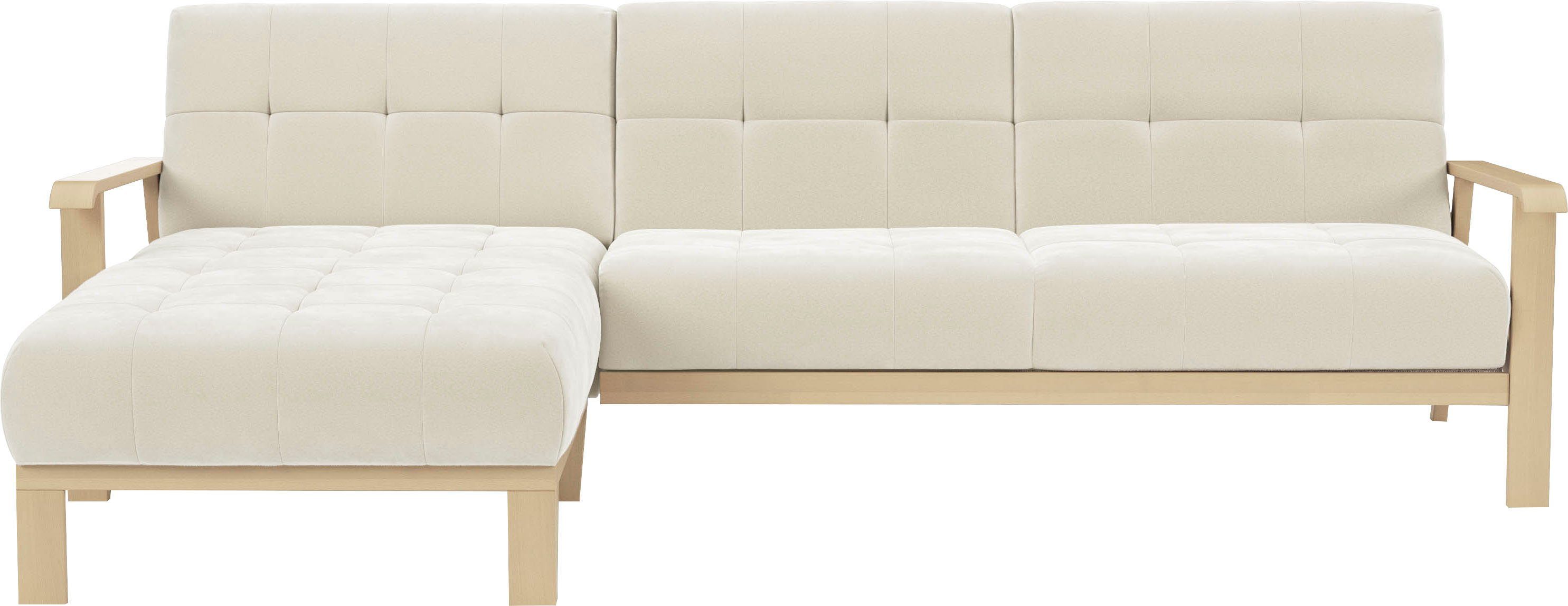 sit&more Hoekbank Billund L-vorm Armleuningen van natuurlijk beukenhout, verschillende bekledingen en kleuren beige, hoekbanken, Met slaapfunctie, mit