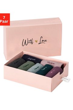 lascana basic sokken met hoogwaardig logoborduursel (box, 7 paar) roze