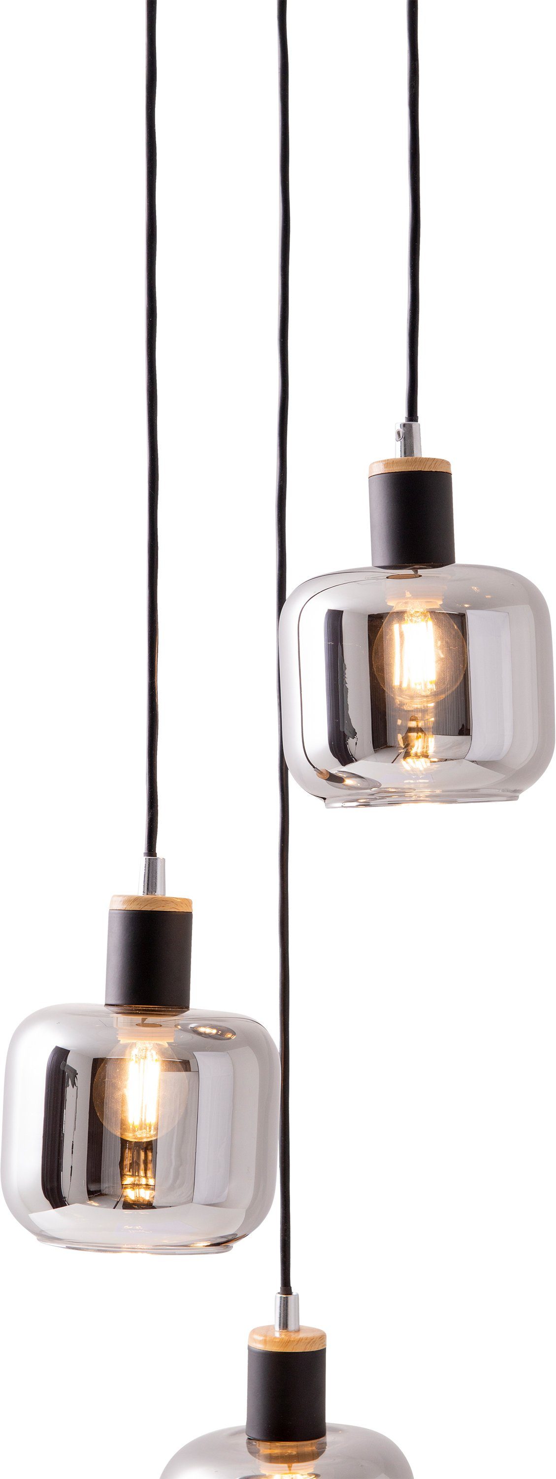 näve Hanglamp Fumoso Glas kappen donker getint (rooklook) 3xE14 hoogte 123 cm zwart natuur