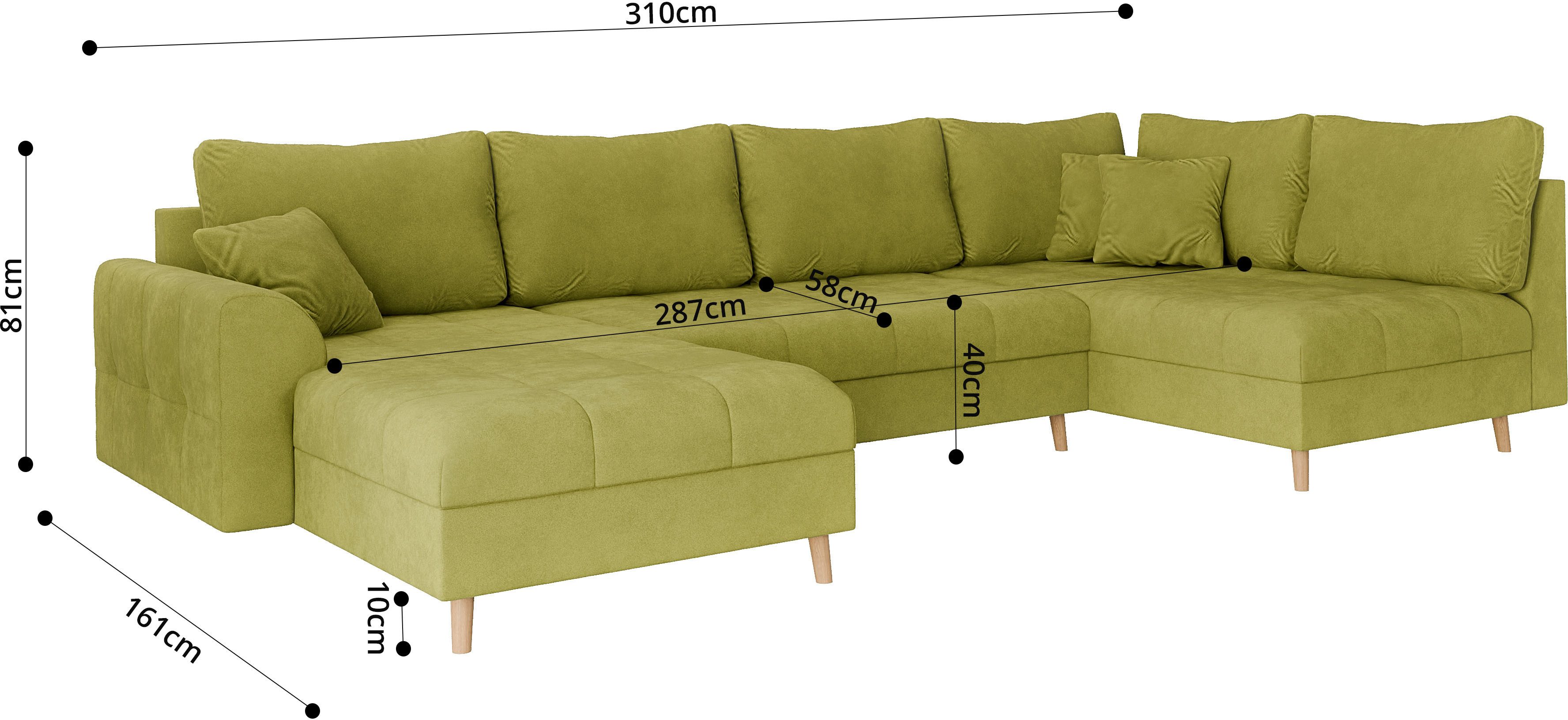 Home affaire Zithoek CHARRE U-vorm met ottomane, afmetingen B/D/H: 310/161/81 cm fijne stiksels, losse rug- en sierkussens, ook in cord en bouclé